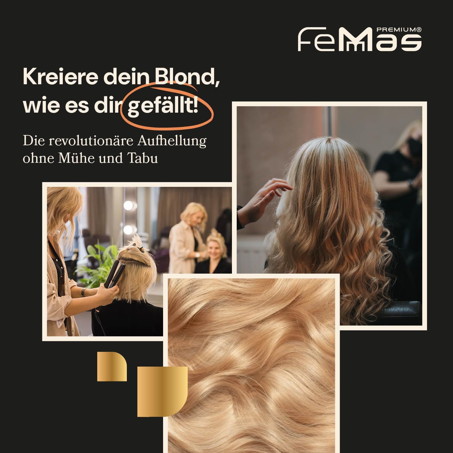 FemMas Blondier-Set: Premium Blondierpulver 100g & Oxycreme 100ml| Perfektes Starter Set für blonde Haare | für bis zu 9 Tonstufen hellere Haare in Salon Qualität (Blond, 6%)