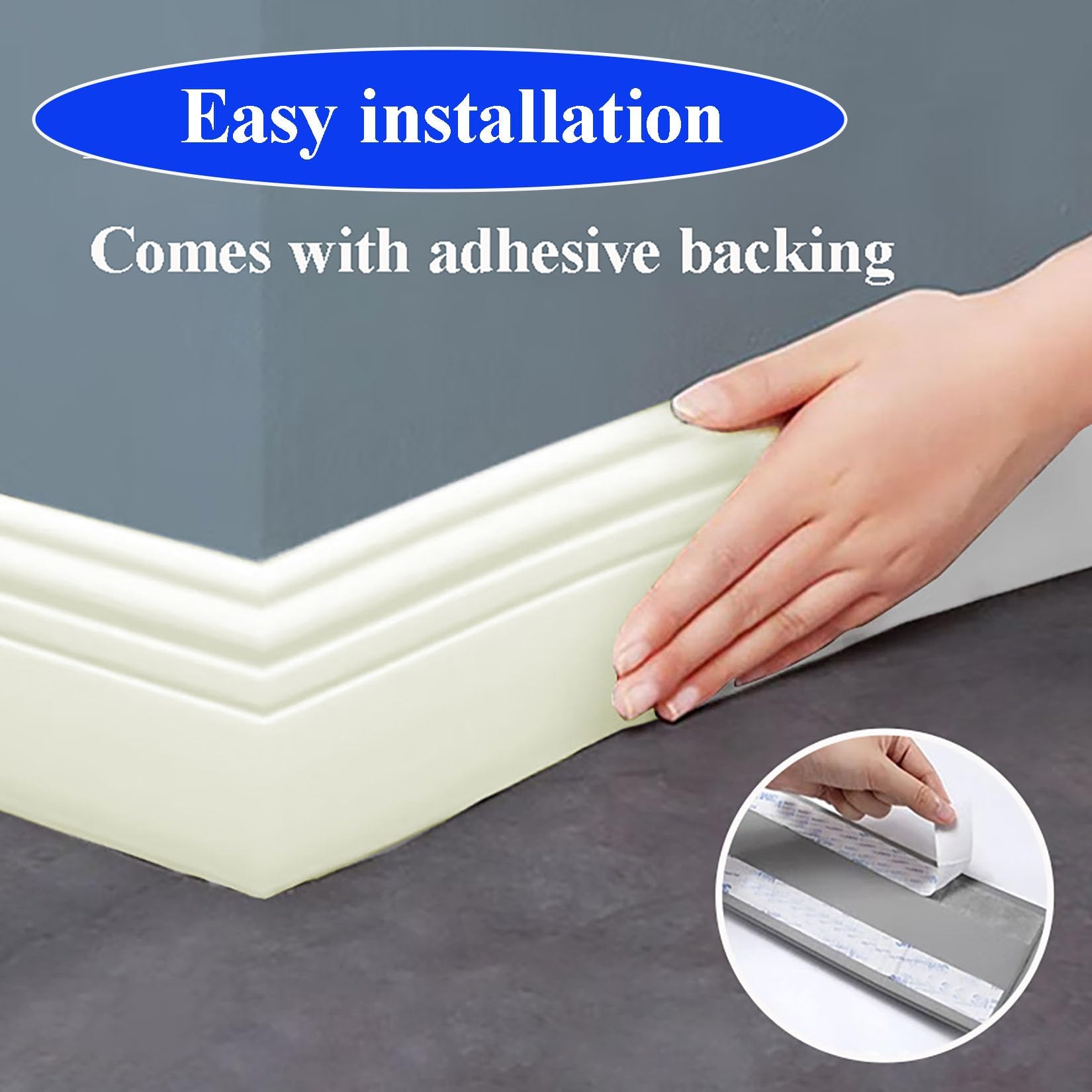 Rodapies autoadhesivo rodapié blando de 12cm de ancho zócalos decorativos base de pared zócalo flexible autoadhesivo molduras decorativas,para cocina,baño,pared y suelo (5m Largo) (Blanco)