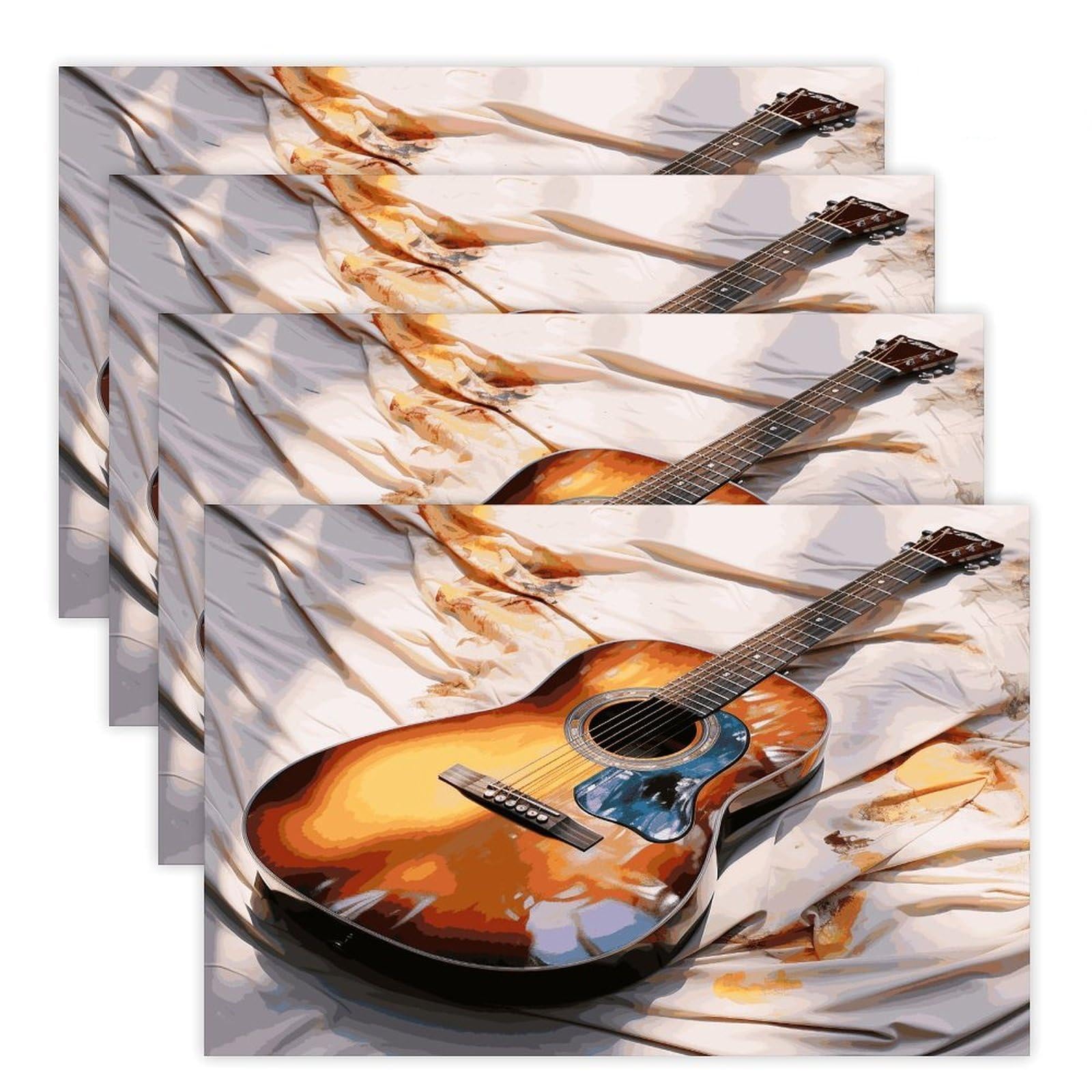 Watercolor Acoustic Guitar Placemats Non-Slip Heat Resistant Table Mats Flax Washable Cloth Place Mats Easy to Clean Premium Placemat for Kitchen Dining Table Decor Party Outdoor