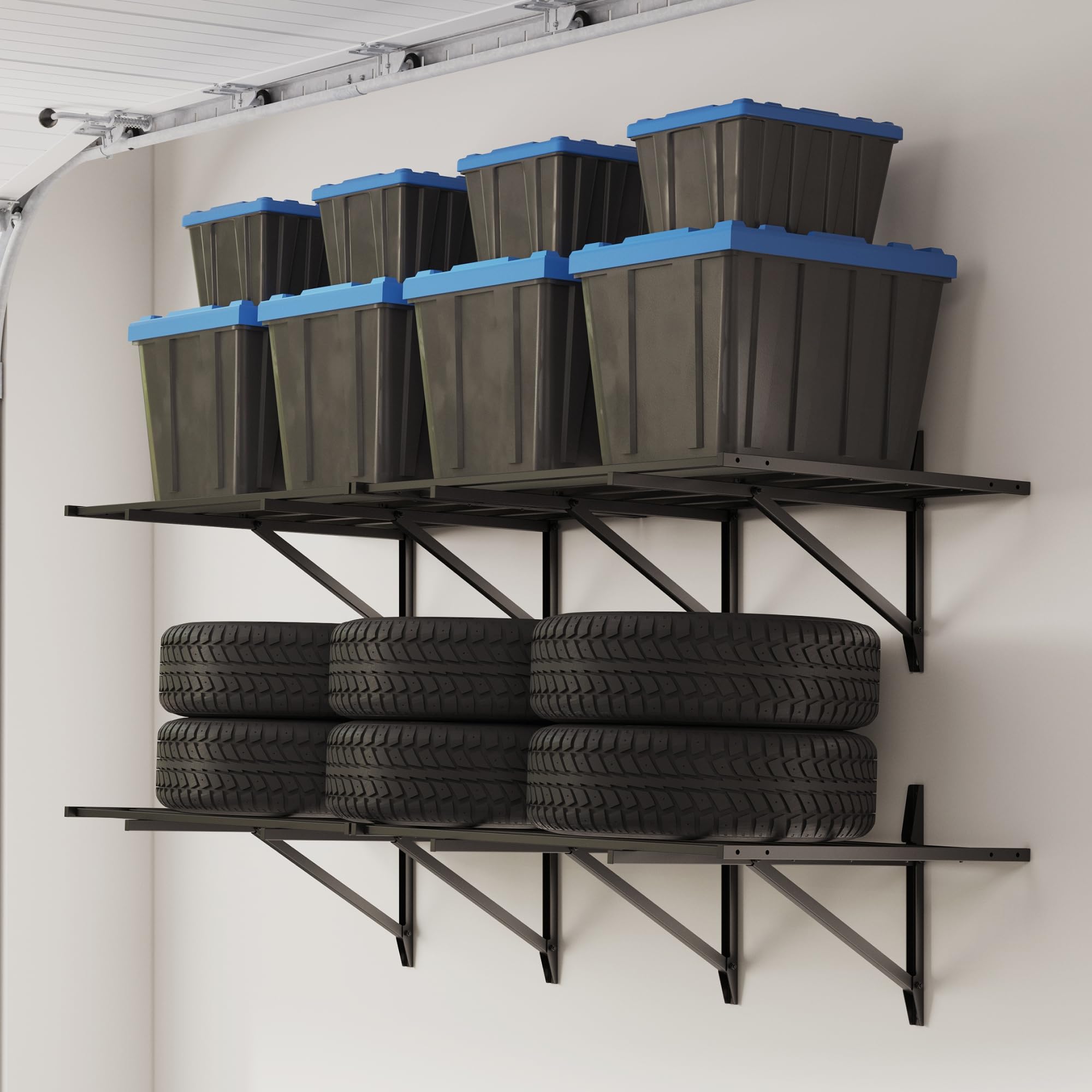 FLEXIMOUNTS 2x6ft Heavy Duty Garage Storage Wall Shelving, 1600lbs Total Weight Capacity, 2 Pack Wall Mounted Storage Rack, 24x75 inch Rack Floating Shelves for Garage Organization, Snap Assembly