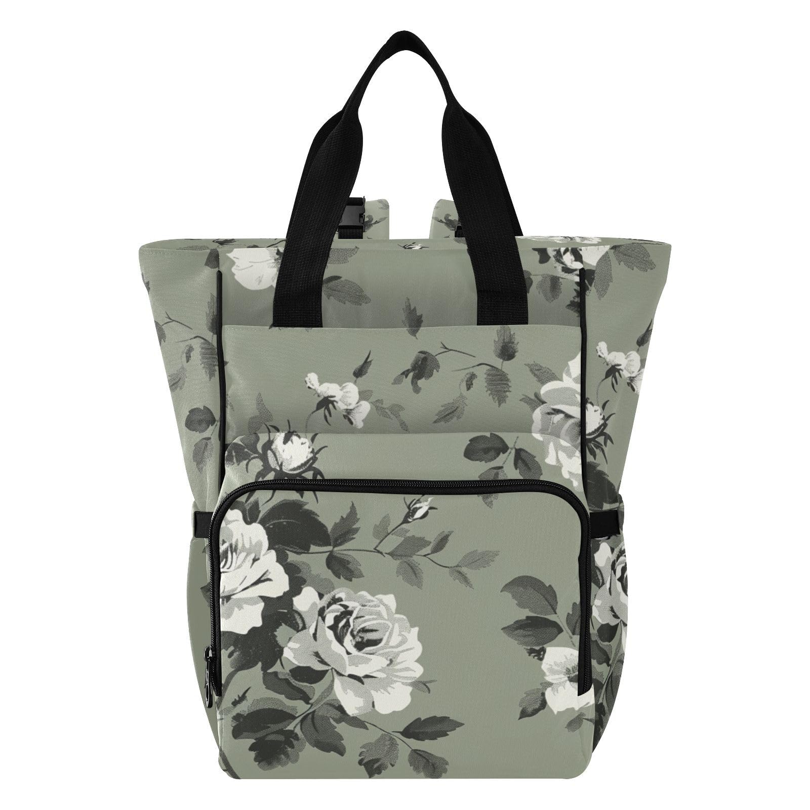 Baby Essentials torba na pieluchy vintage róże oliwkowa zieleń