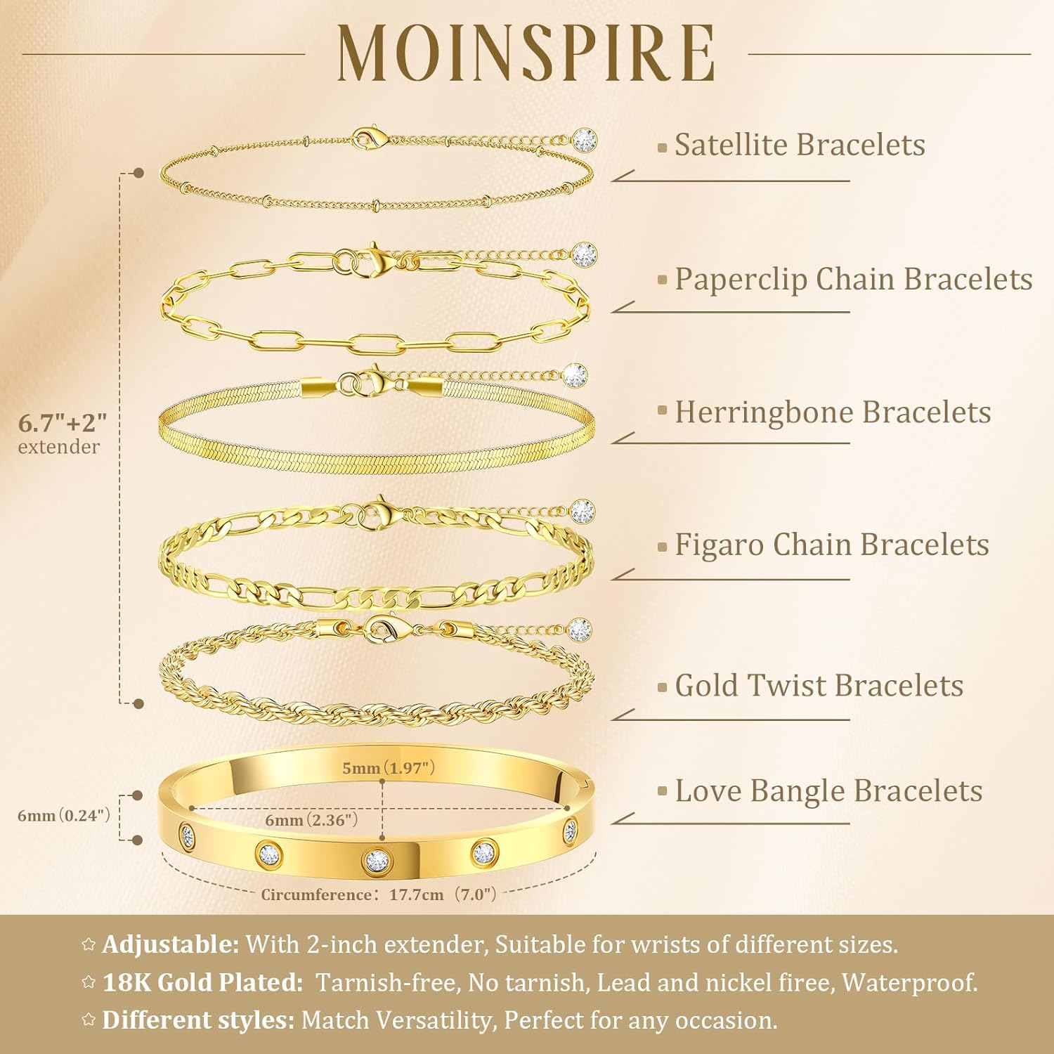 Gold Bracelets for Women Non Tarnish, Dainty 18K Gold Plated Bracelets Stack Trendy Waterproof Stackable Bangles, Cuban Link Paperclip Chain Jewelry Set Fashion Accessories Gifts for Women - Image 4