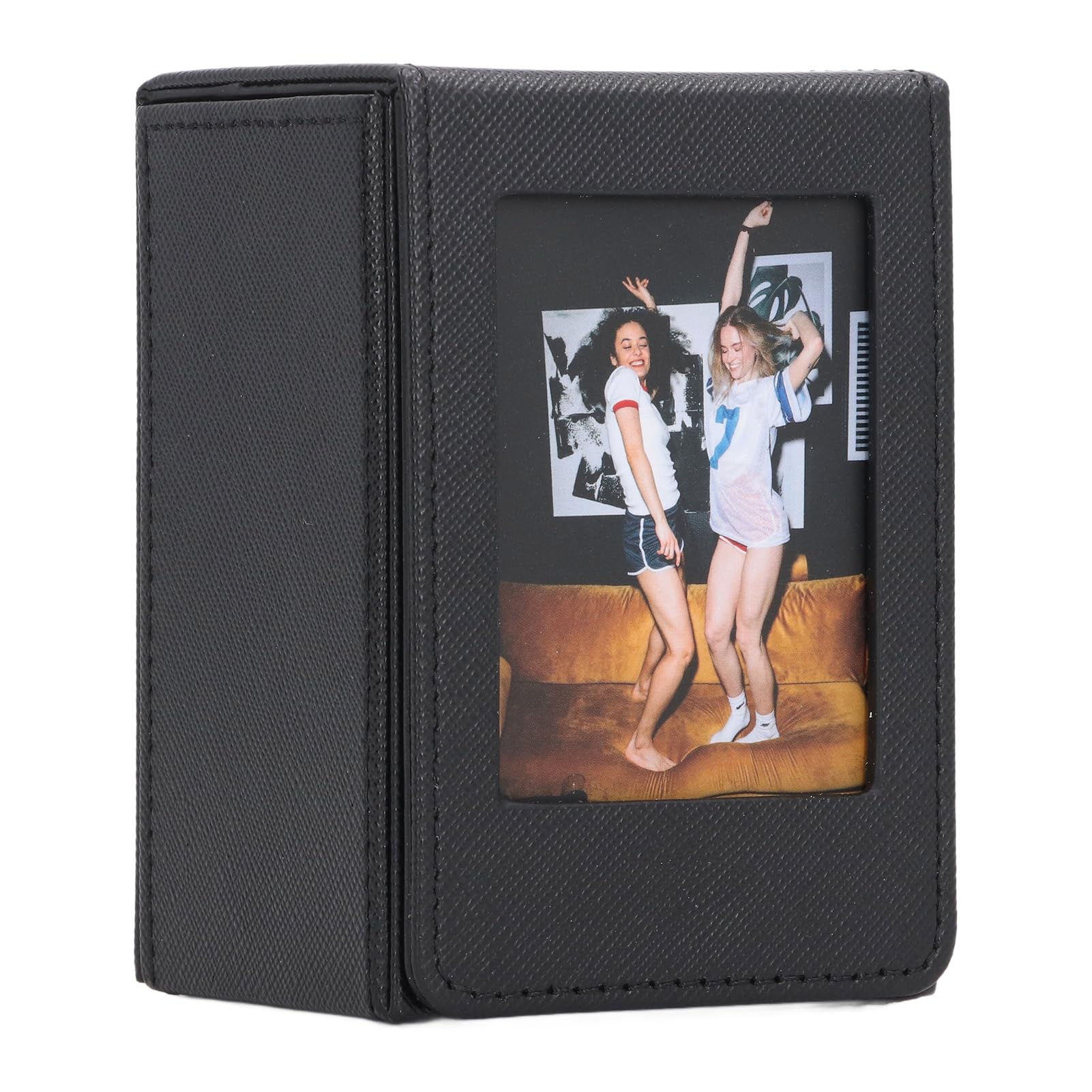 GOWENIC PVC 50 Sheets Large Capacity 3 Inch Photocard Storage Box, Transparent Cover Design, Magnetic Lid Closure, for Photos, Bank Cards, Stamps, Home, Office, Traveling (Black)