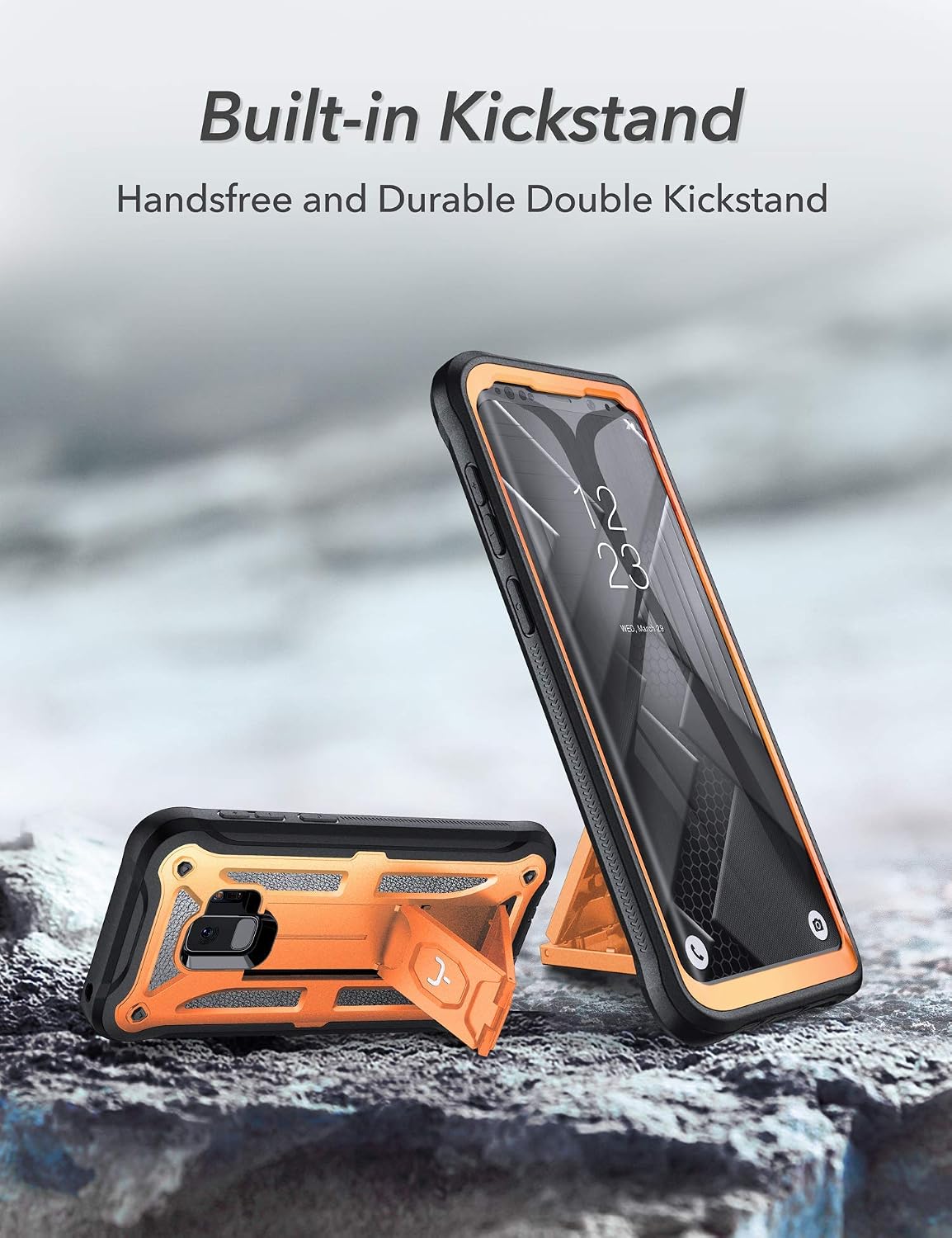 YOUMAKER Designed for Galaxy S9 Case, Heavy Duty Protection Kickstand with Built-in Screen Protector Shockproof Case Cover for Samsung Galaxy S9 5.8 inch - Orange