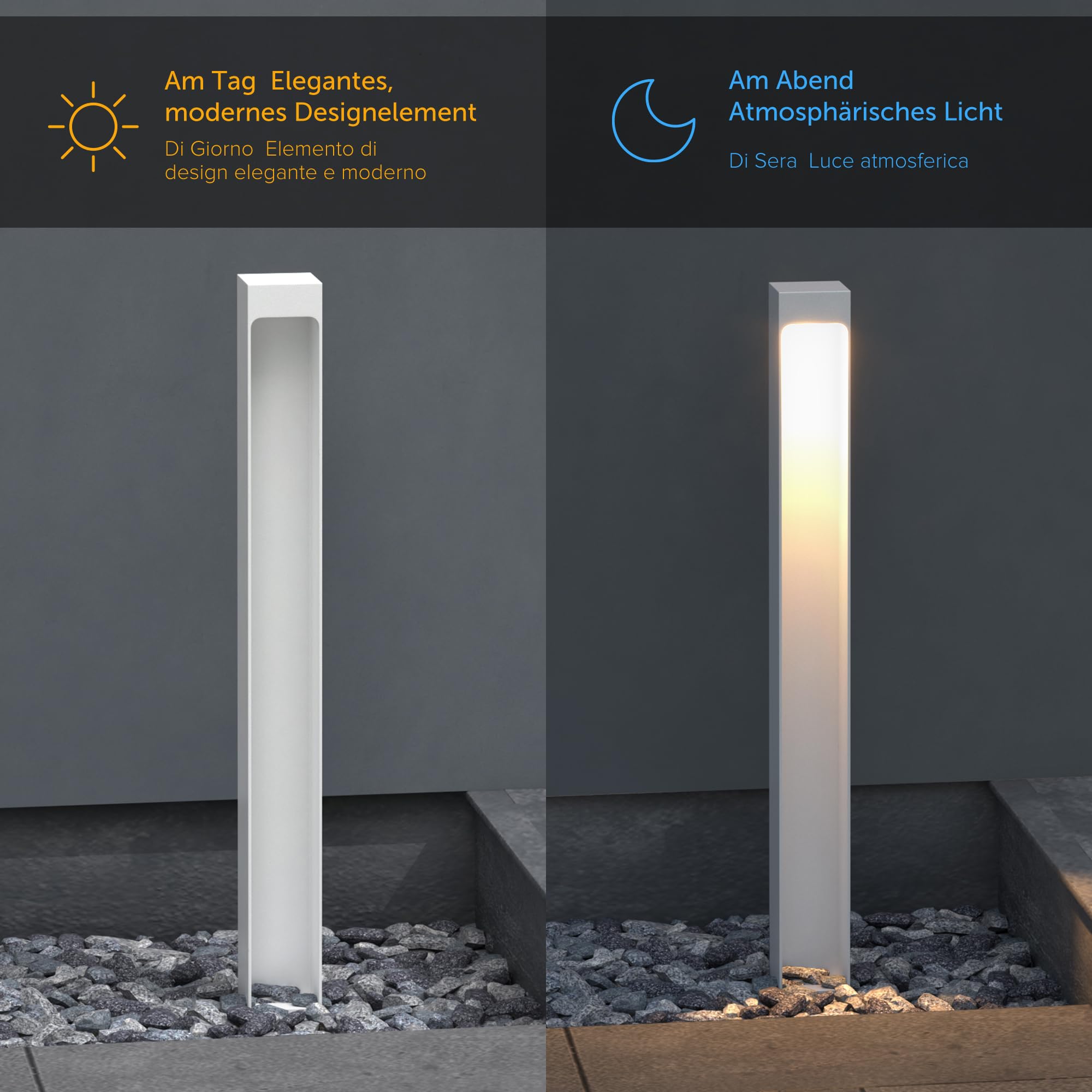 doporro Lampione da Giardino 40 cm IP65 con LED 5W 3000K – Paletto Luminoso da Esterno in Alluminio Bianco Opaco per Sentieri, Vialetti, Terrazze e Cortili, Design Moderno