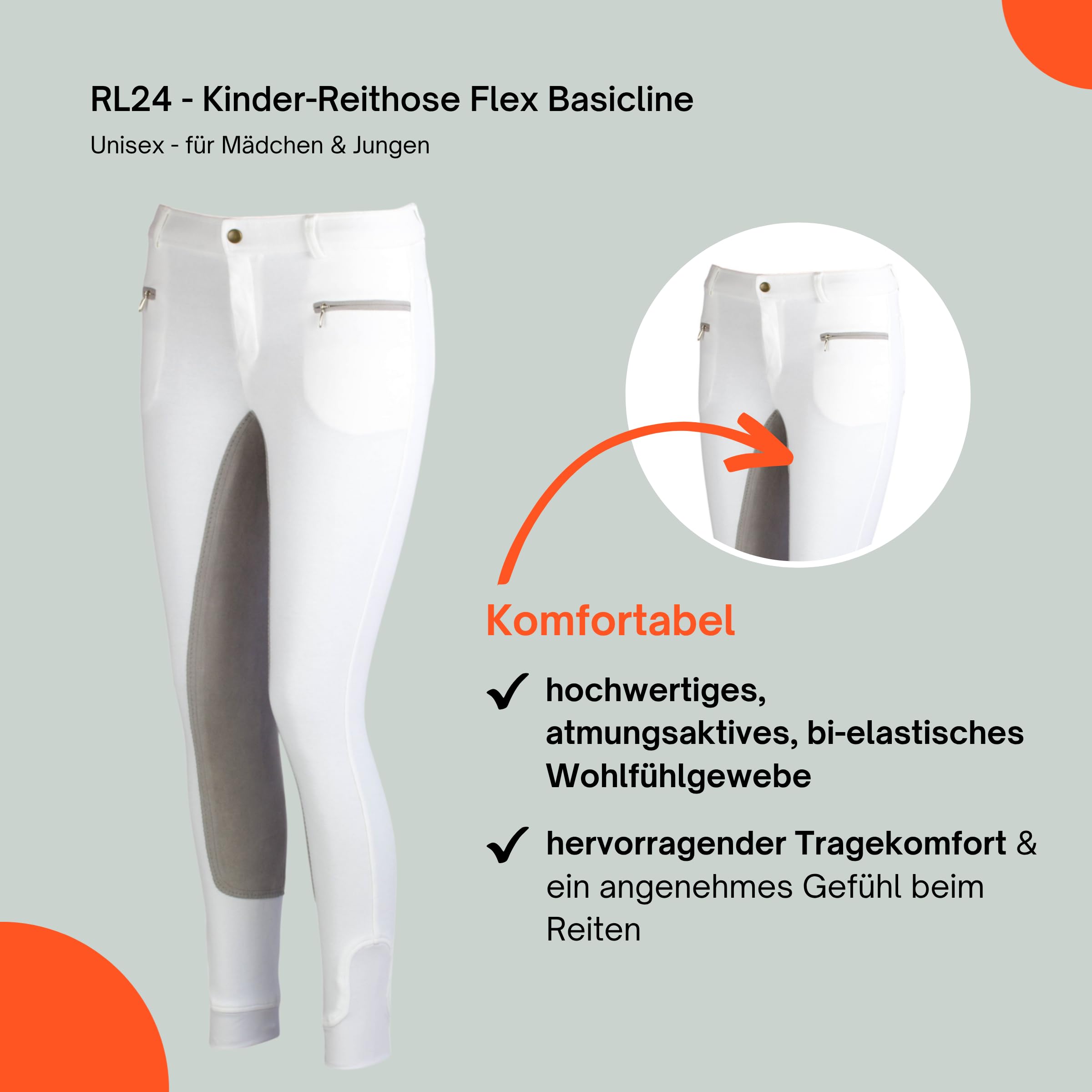 RL24 - Kinder-Reithose Flex Basicline | Reiterhose für Mädchen & Jungen | 3/4 Besatz aus Wildlederimitat | hautfreundlich, atmungsaktiv & elastisch | Unisex Reitleggings in vielen Farben & Größen