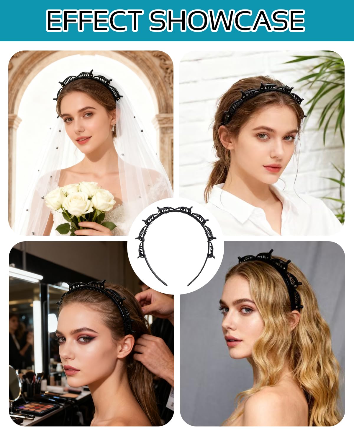2 pezzi cerchietti per capelli con fermagli,Cerchietti con Clip, fermagli per capelli intrecciati, fermagli capelli, Cerchietto a Forcina