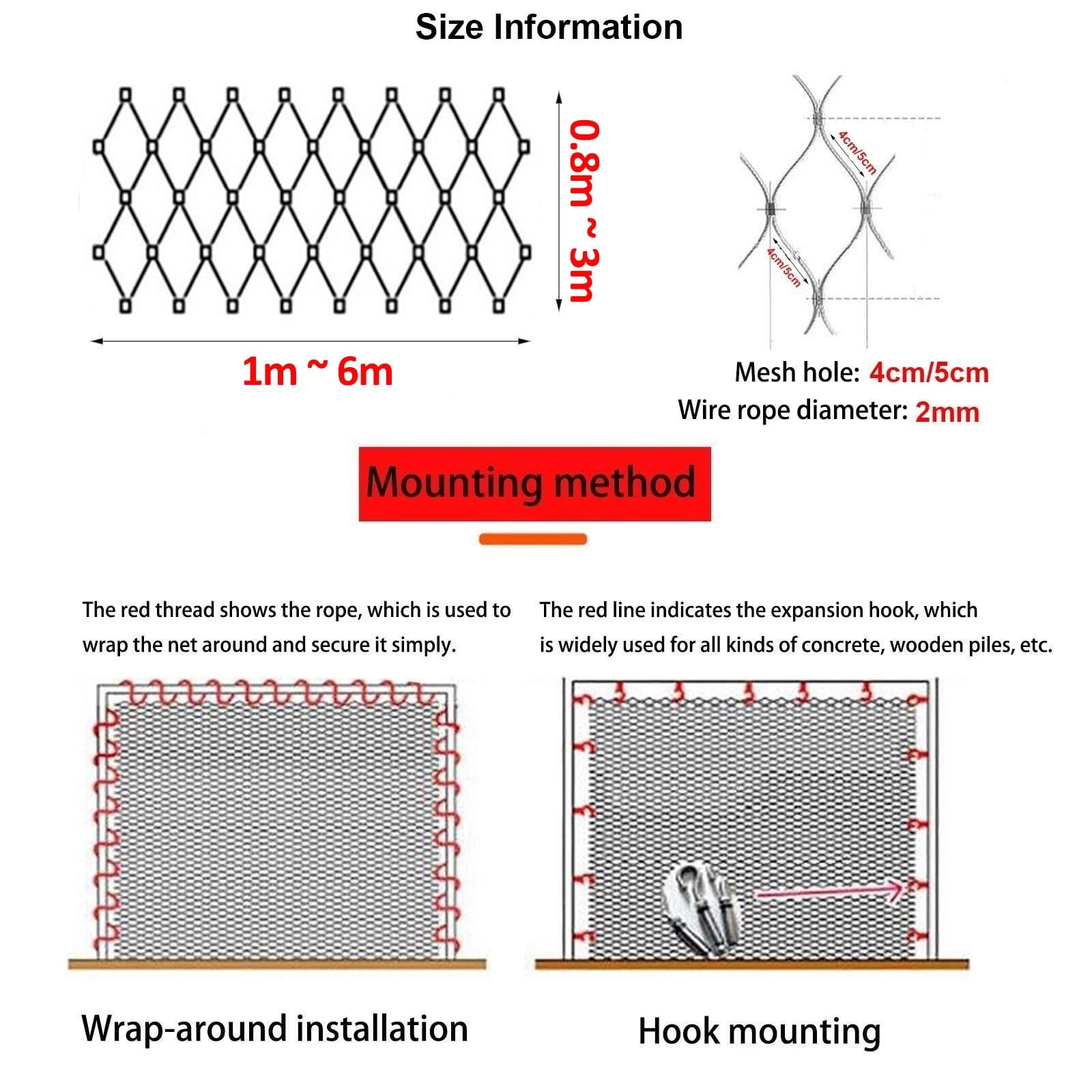 304 Mesh Fence Rete Rete Rete di Protezione Gatto Rete di Protezione per Balconi Reced e ry Net Fence Animal Ber4cm Size