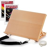 Portable Beechwood Tabletop Easel 16.5x12" Adjustable 5 Angles w/ Strap, Papers & Tape - Perfect for Painting, Sketching, Diamond Art