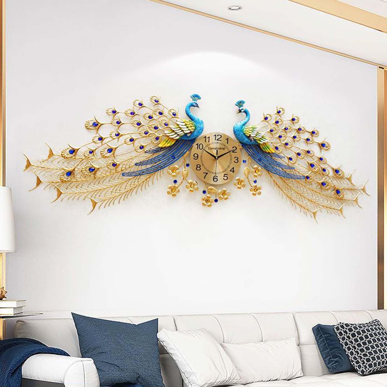 MYUYEE Wall Clock, Metal Clock for Living Room Wall ation - Large Silent Clock for Restaurant and Bedroom,Metallic