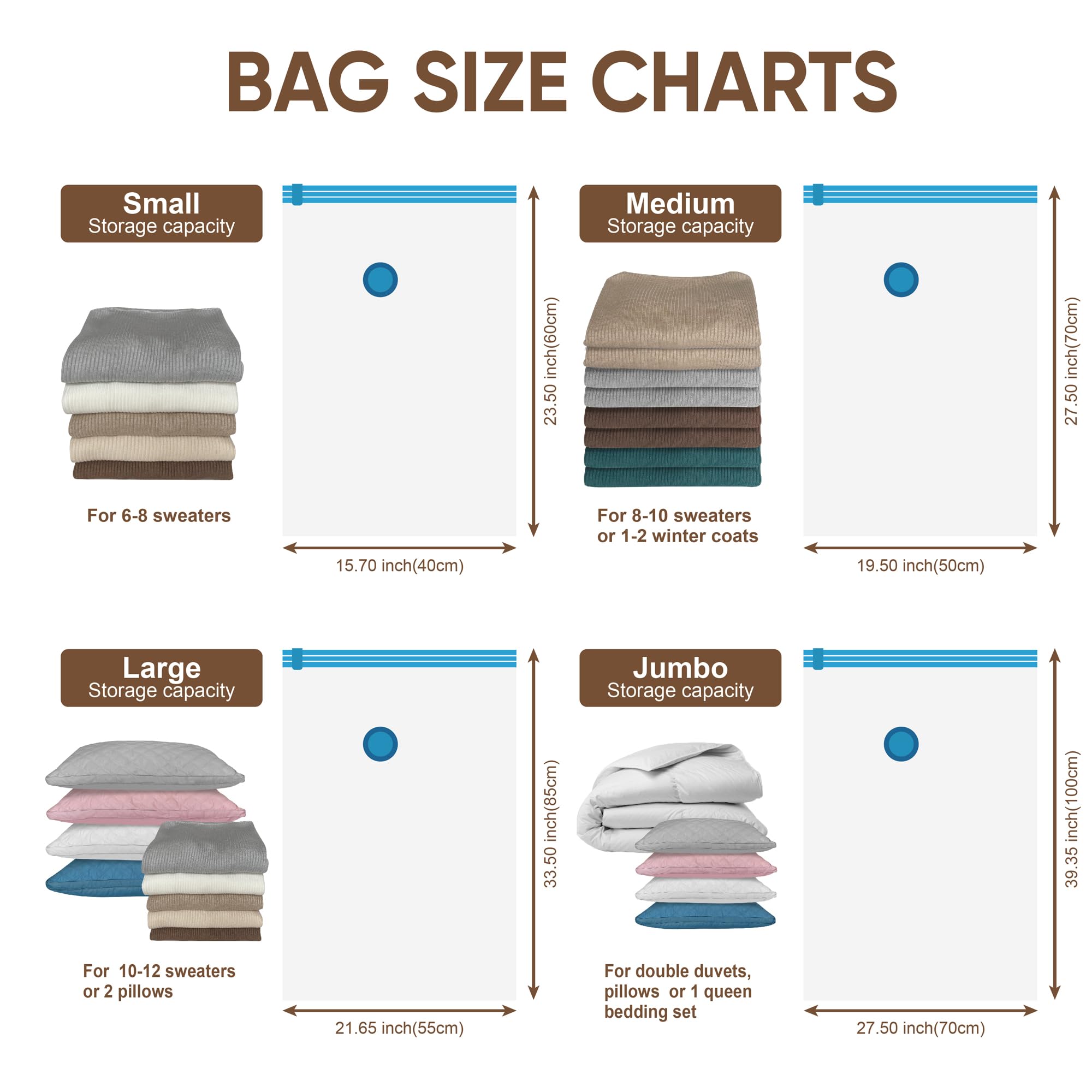 MattEasy Bolsas de almacenamiento al vacío con bomba eléctrica, paquete de 20 (3 jumbo, 3 grandes, 7 medianas, 7 pequeñas), bolsas de ahorro de espacio con bomba, bolsas selladas al vacío para ropa,