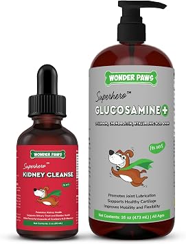 WONDER PAWS Kidney Cleanse Drops Plus Liquid Glucosamine Superhero Drops - for Dogs Kidney Health, Mobility, Joint Care & Immune Support Kidney Cleanse 2 Ounces - Liquid Glucosamine 16 Ounces