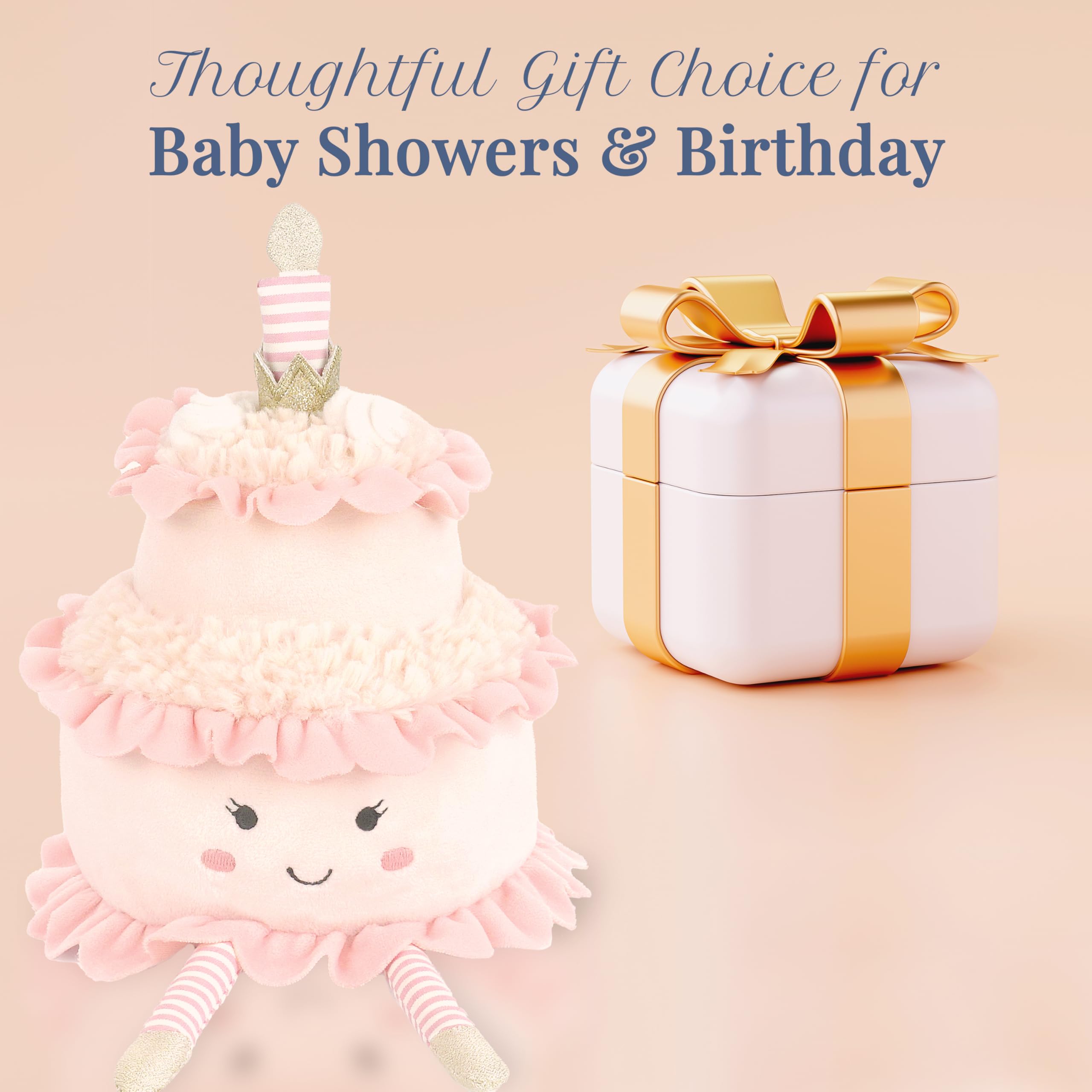 MON AMI Peluche de pastel de pañales – Animal de peluche dulce postre de 22,9 cm – Adorable pastel de cumpleaños de dos niveles con vela y piernas a rayas | Linda peluche decorativo y regalo para