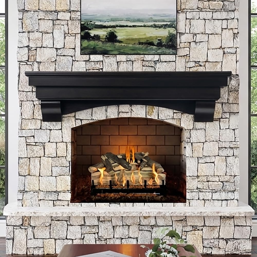 MANTELSDIRECT Salem Wood Mantel Shelf with Arched Corbels - Espresso 48 Inch | Wooden Rustic Wall Mounted Shelf from Pine Wood - Perfect for Fireplaces, TVs &amp; Décor