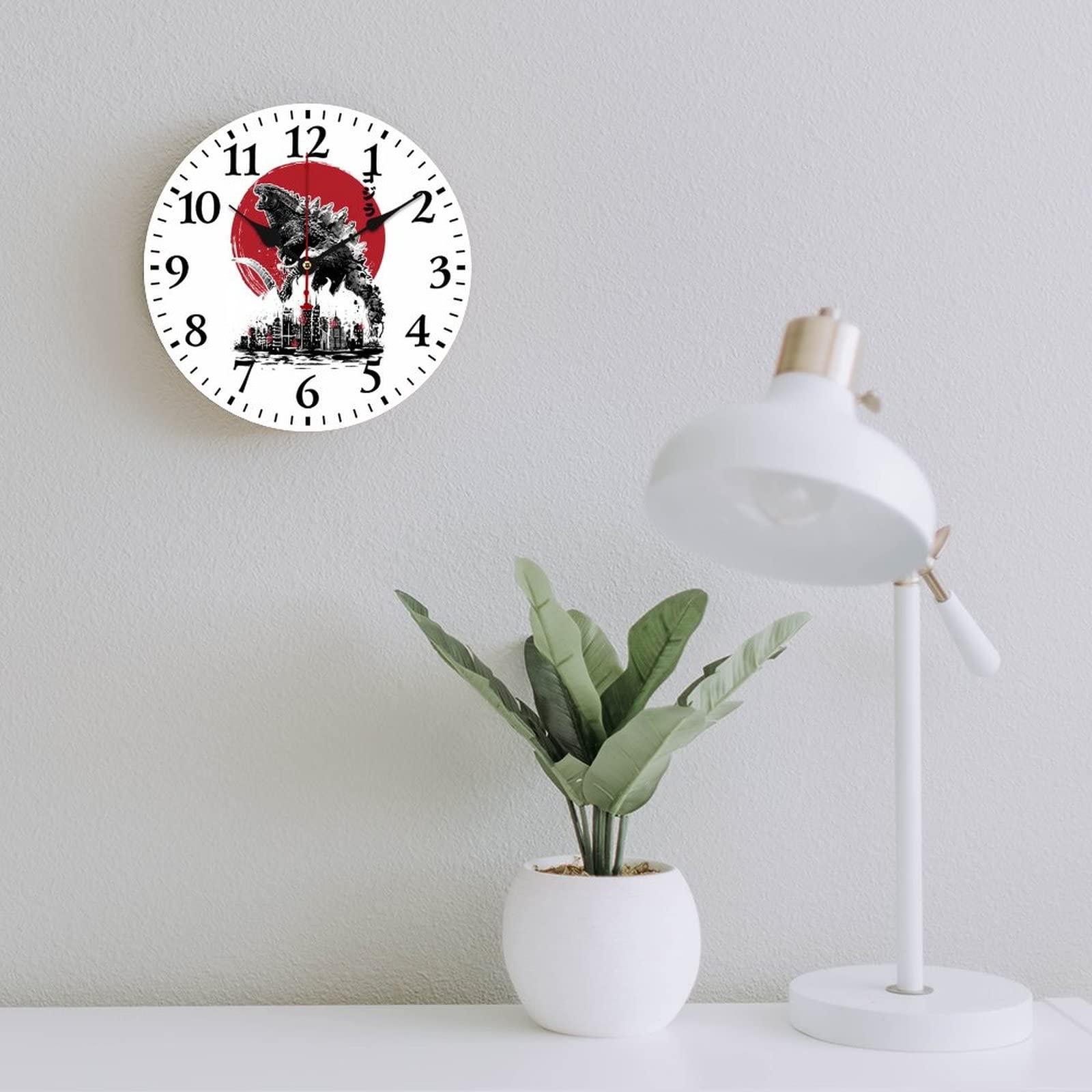 Amazon.co.jp: ゴジラ 掛け時計 木製壁掛け時計 静音 連続秒針 壁掛け