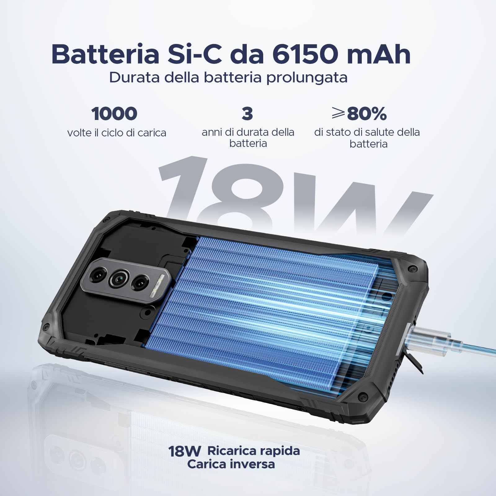 DOOGEE Blade 10 Ultra Energy Rugged Smartphone, 10.7mm, Android 15, 36GB+256GB, 6.56" FHD+ 90Hz IPS, 6150 mAh OTG, 64MP+8MP, Widevine L1/Triple Card Slot/Fingerprint ID/Octa Core/NFC- Nero