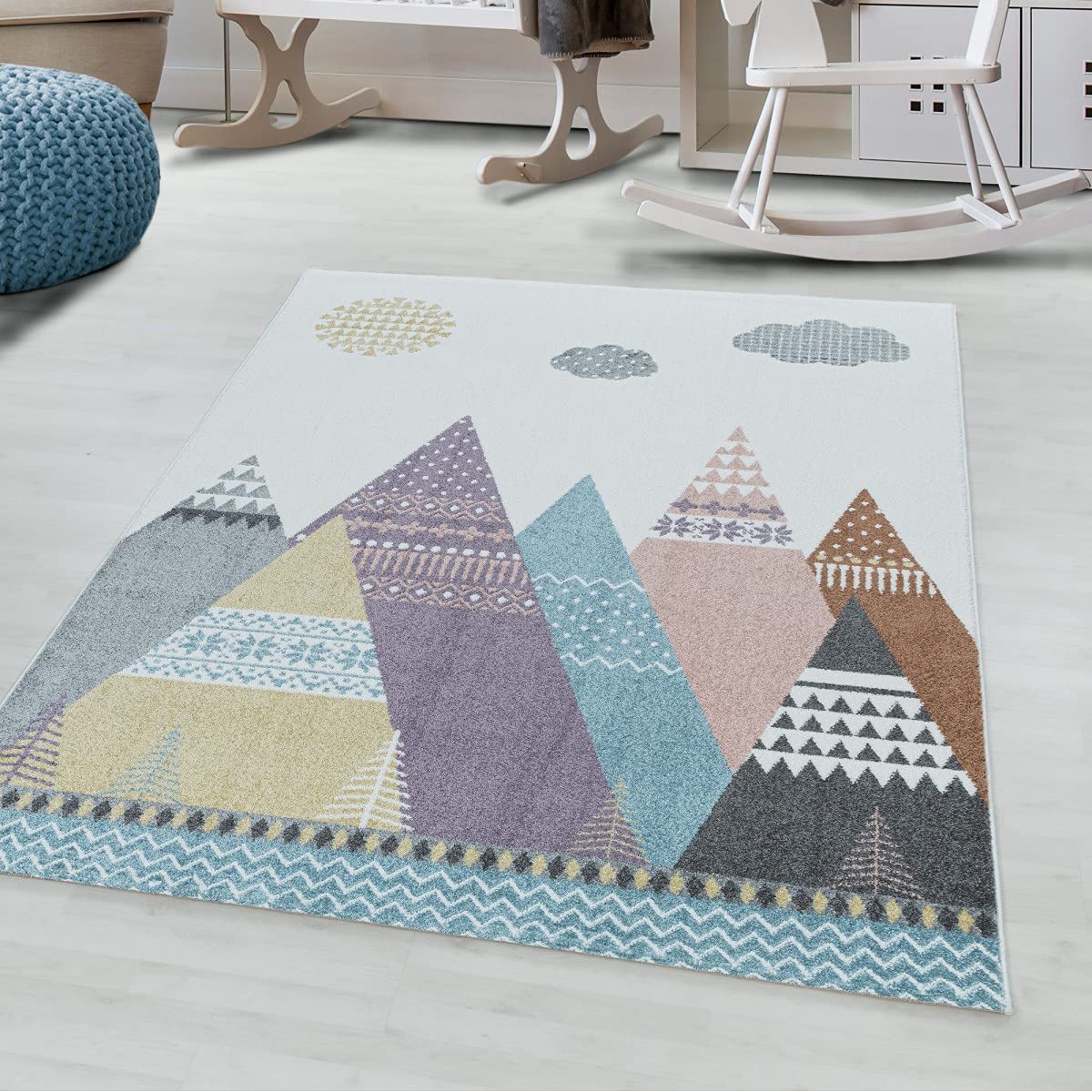 Tapis chambre enfant multicolore 80x150 cm tapis de jeu rectangulaire