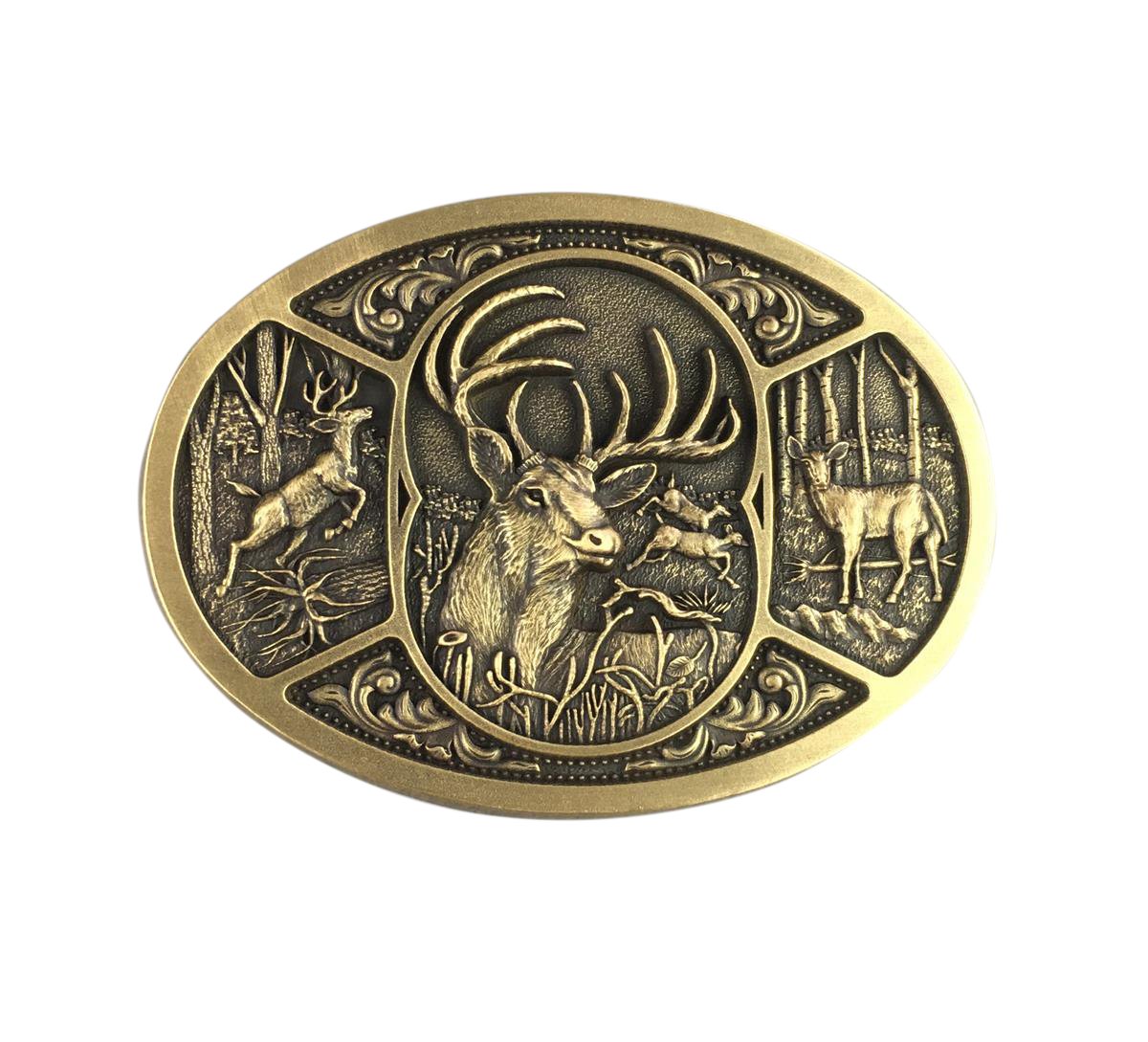 New Bronze Plated Western Deer Hunter Hunting Belt Buckle