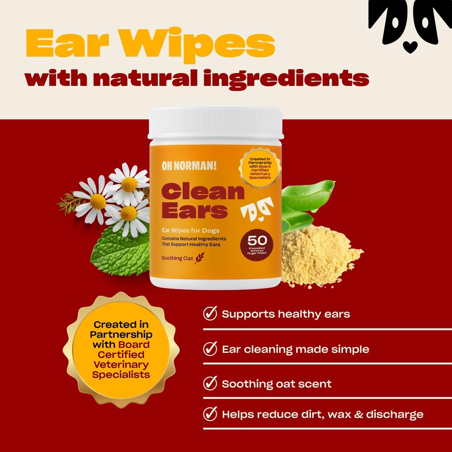 Ear Cleaner Finger Wipes for Dogs - Removes Wax, Dirt & Cleans Ears - Cleaning Wipes with Aloe Vera & Chamomile (Pack of 50) - image 3