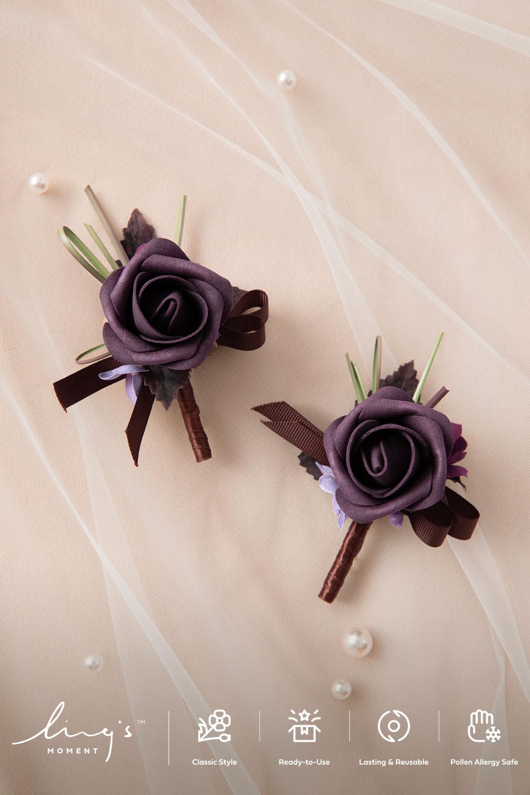 Ling's moment Boutonniere for Men 2pcs Groom Groomsmen Guest Boutonniere, Artificial Flowers for Wedding/Prom/Homecoming - Image 4