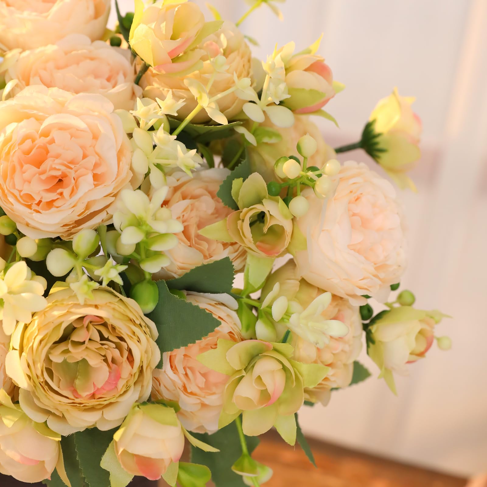 Floweroyal 4 Bunches Peony Artificial Flowers White Green Flowers Silk Peonies Bouquets for Wedding Party Table Centerpieces Floral Arrangement Home Kitchen Decor - Image 2