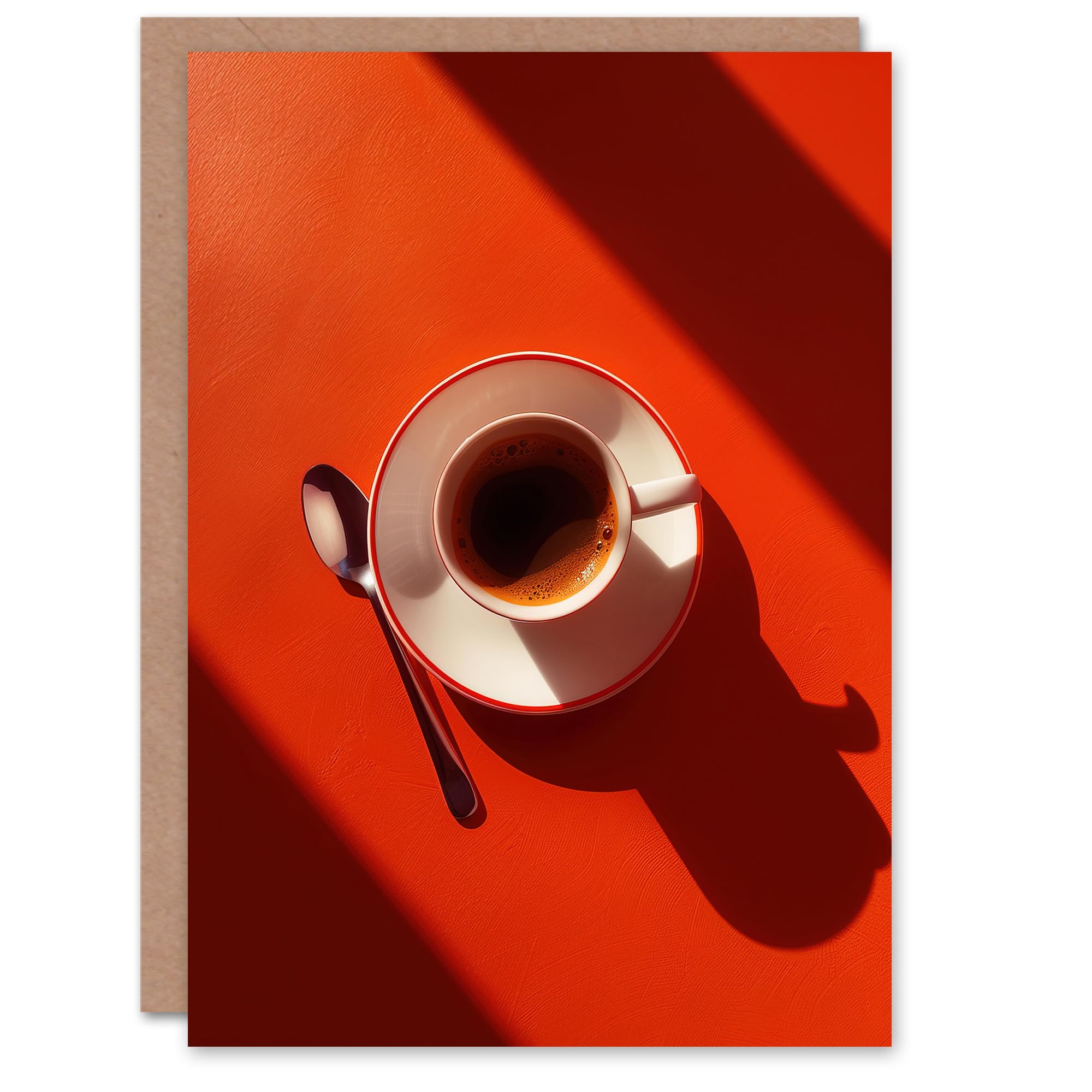 Artery8 Greeting Card Sunrise Coffee Cup Shadow Red Aerial View Blank For Him Or Her Art Birthday Card