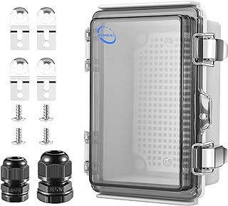Waterproof Outdoor IP67 Junction Box (5.9"x3.9"x2.8") with Mounting Plate, Hinged Clear Cover and Wall Brackets - Weatherproof ABS Plastic Electrical Enclosure for DIY Projects (150x100x70mm)