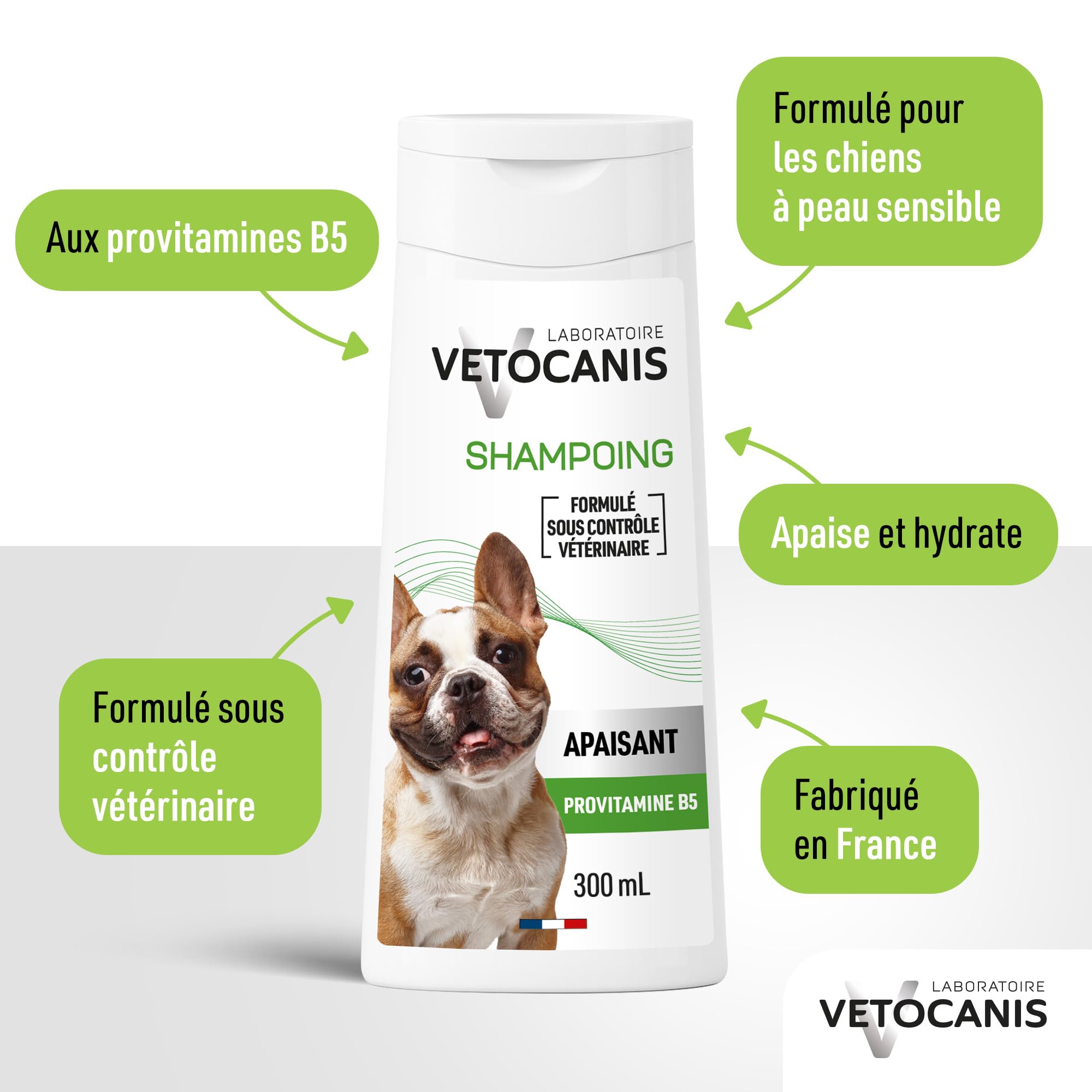 VETOCANIS Shampoing Hypo-allergénique, Peaux sensibles pour Chien, 0% de Parabène 0% de Silicone, Format 300ML