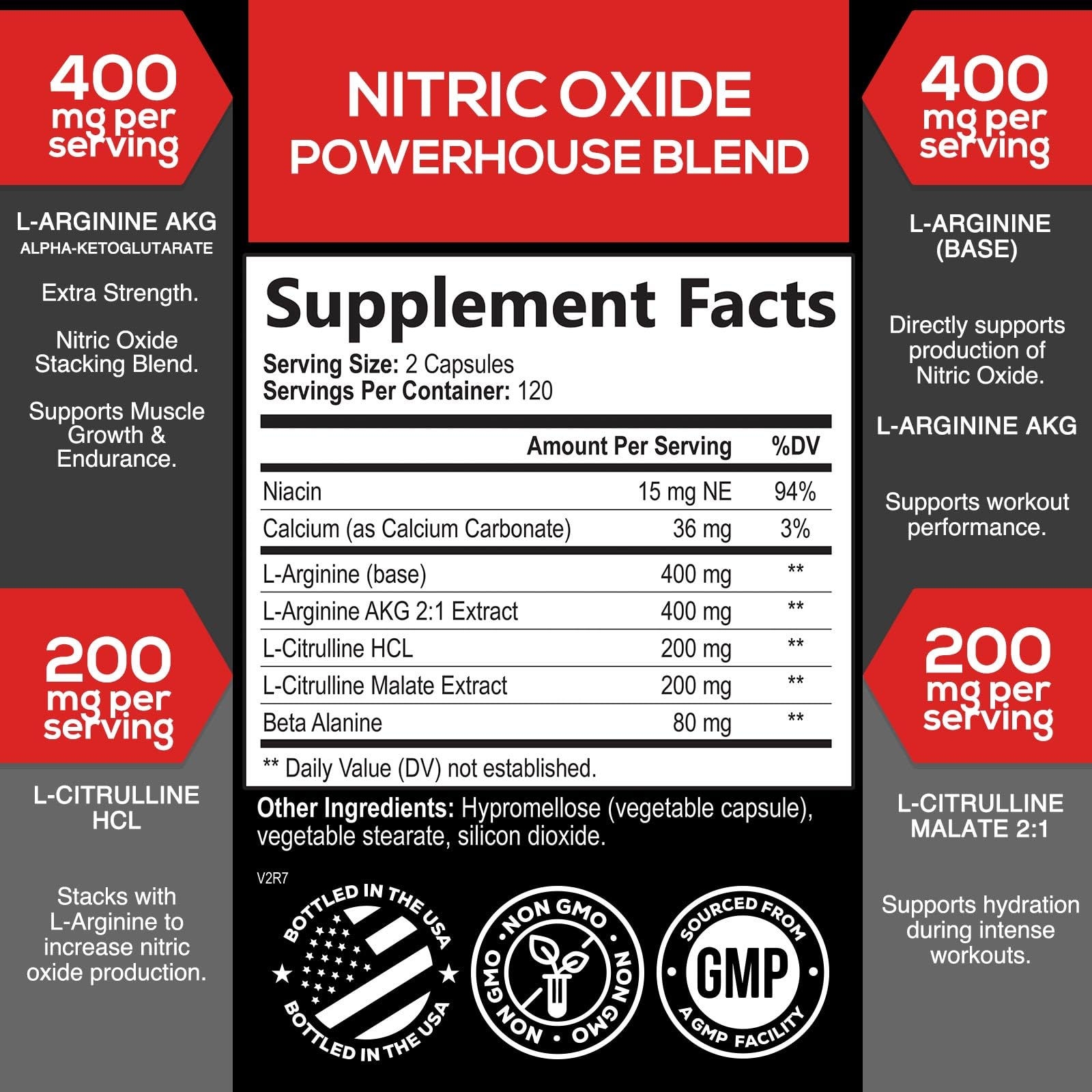 Extra Strength Nitric Oxide Booster - 3X Strength L-Arginine, Citrulline, & Beta Alanine - Premium Nitric Booster Natural Energy, Muscle & Heart Support, Bottled in USA for Men & Women - 240 Capsules — Amazon image 2