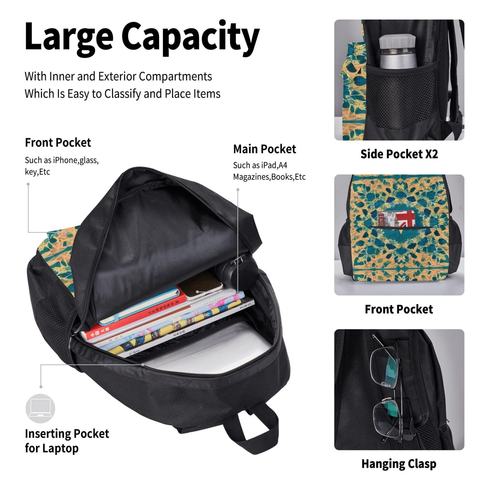 Set di 3 pezzi con zaino per computer portatile con borsa termica per il pranzo e organizer per lavoro