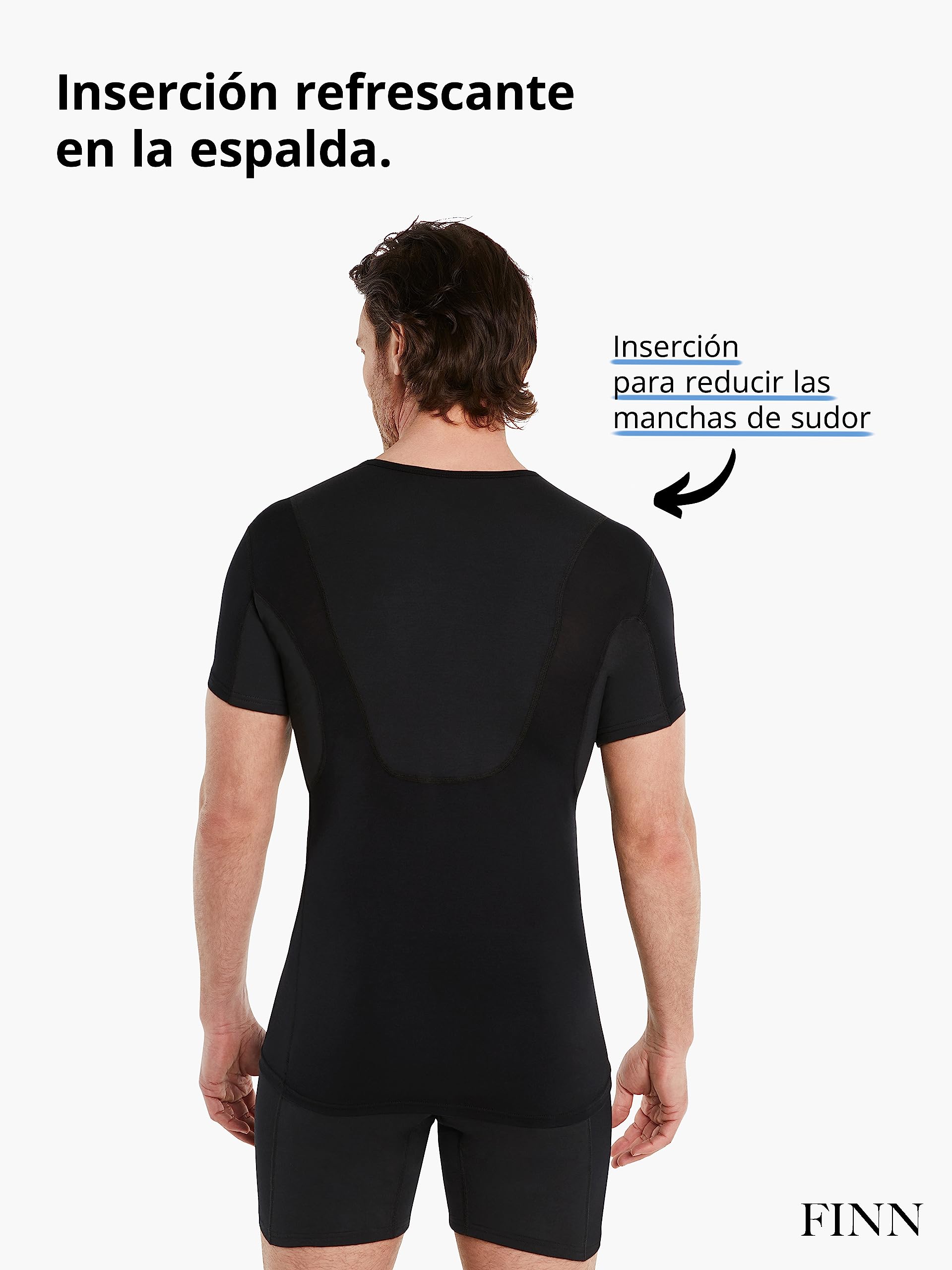 FINN Camiseta Anti-Sudor Hombre con inserción en la Espalda y Parches antisudor contra la Sudoración Intensa - Camiseta Interior con Protección Garantizada contra Manchas de Sudor y Mal Olor