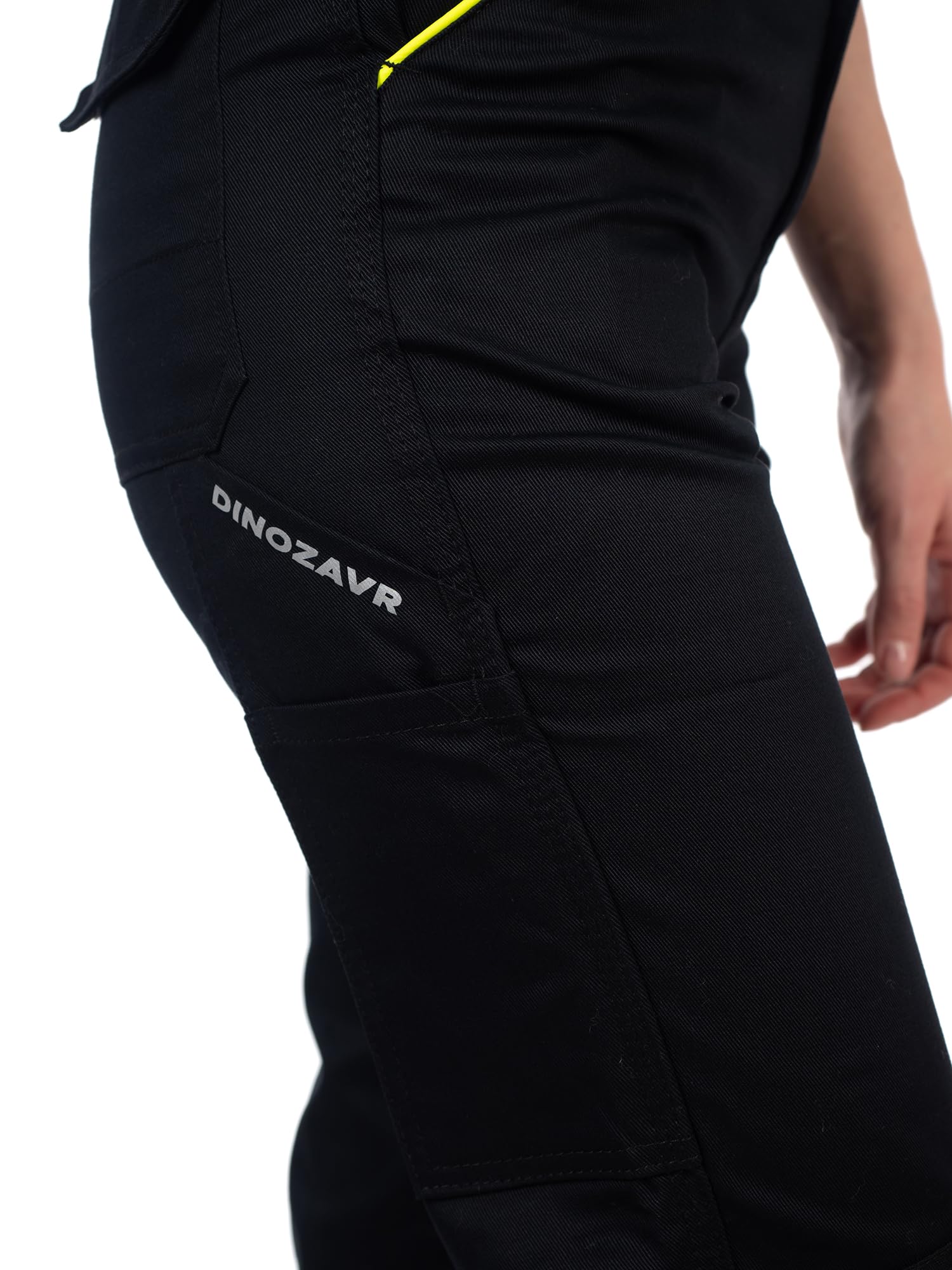 DINOZAVR Fortum Pantalon De Travail Femme Coupe Slim - Pantalon Cargo avec Ceinture Élastique, 2 Poches Avant Et Arrière, Poche À Outils, Renforts Aux Genoux Et Cordura, Poche Cargo