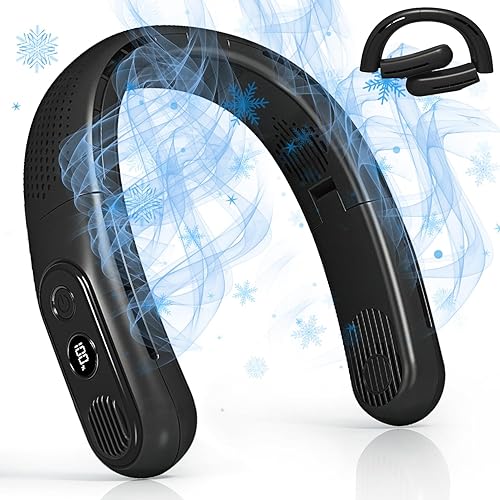OLV Ventilador de cuello portátil, ventilador de cuello plegable de 5000 mAh, ventilador de cuello personal sin aspas de 360 , ventilador de cuello