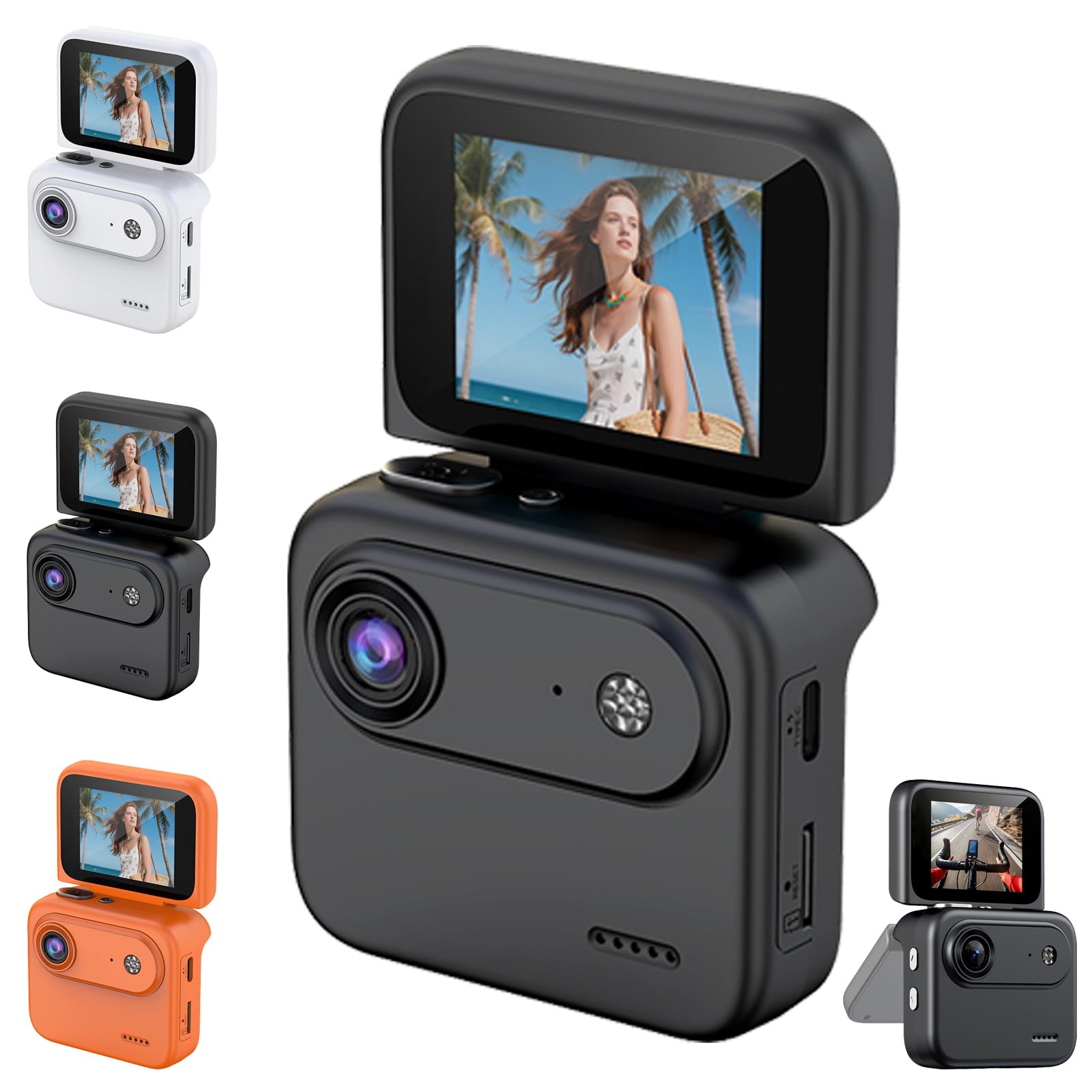 action camera 4k 360° with flip screen - multi-functional vlogging camera with 143° wide-angle lens - anti-shake action cam for cycling, skydiving & pov adventures (black)