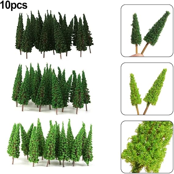 Model Trees Kit,10Pcs 6.5cm Pine Trees Model Train Railway Building Green Model Tree for N/OO Gauge Scale Railroad Layout Scenery Decorate Dark Green