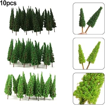 Model Trees Kit,10Pcs 6.5cm Pine Trees Model Train Railway Building Green Model Tree for N/OO Gauge Scale Railroad Layout Scenery Decorate Dark Green