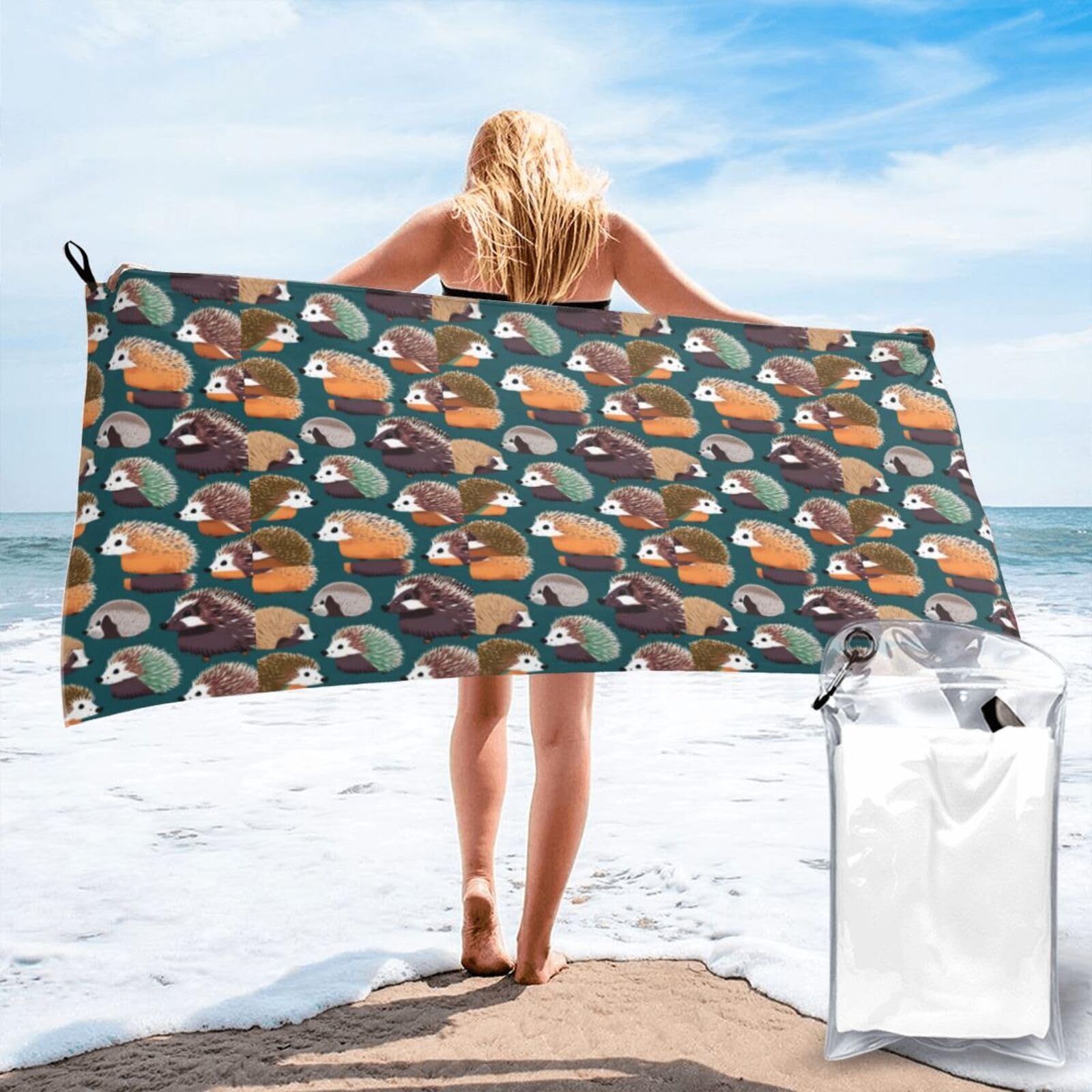NImongt Many Hedgehogs Print Adult Towel Travel Gym Beach Hiking Yoga Camping Lightweight Quick Dry Versatile