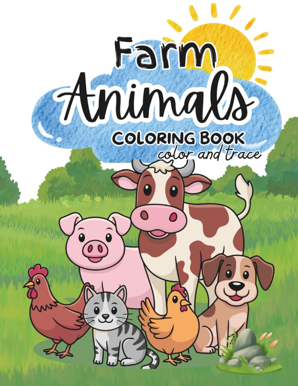 Farm Animal Coloring Book for Kids: Cute and Easy Barnyard Animals for Toddlers and Kids Ages 3–8