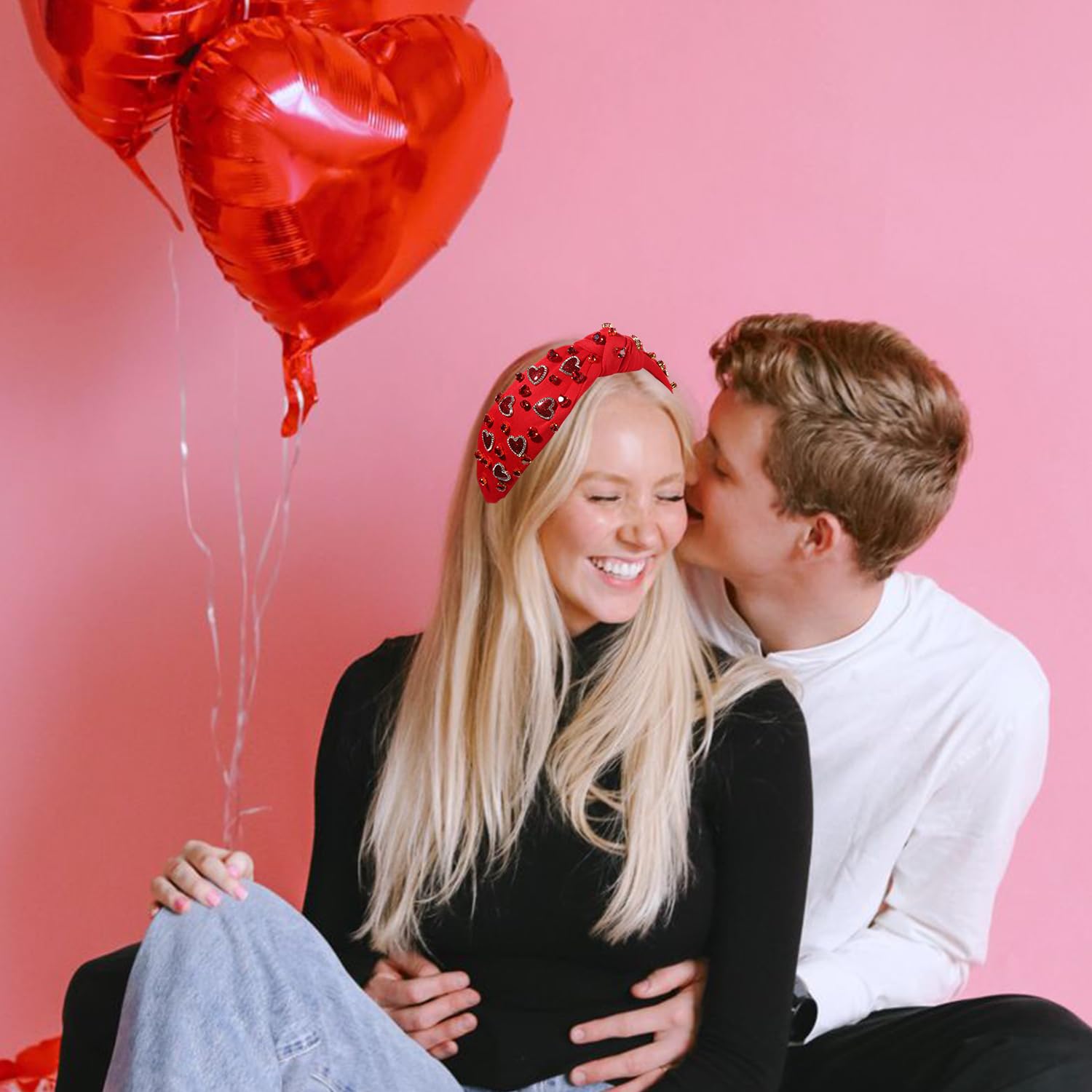4769 Valentines Day Headband - Red Pink Heart Jeweled Crystal Knotted Hair Amazon.com : CEALXHENY Valentine main image 2