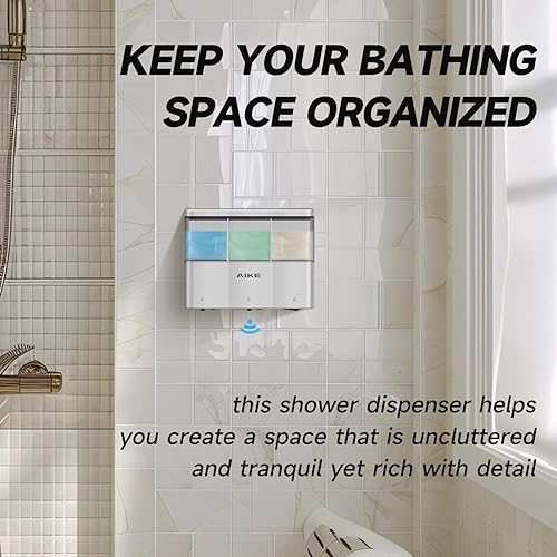 Miniatura 3 de AIKE Dispensador de champú de ducha sin contacto para montaje en pared, cámaras triples, 3 x 10 fl.oz, funciona con pilas, color plateado