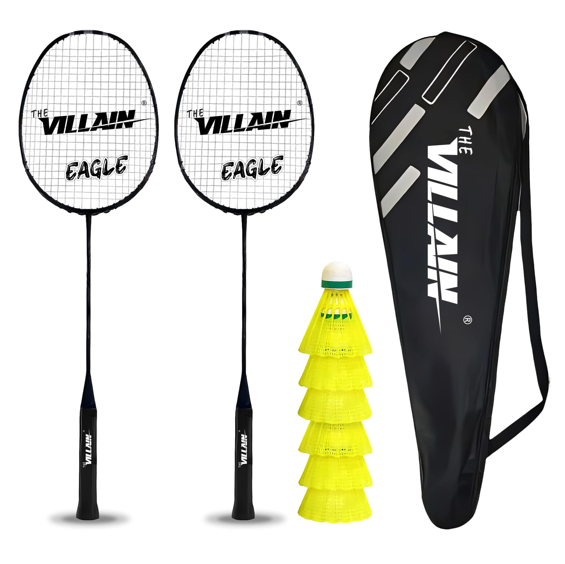 THE VILLAIN Badminton Racket Set of 2 Wide Body Alloy Steel Badminton Rackets with Cover and 6 Shuttlecocks Lightweight and Sturdy Ideal for Beginners-image-24