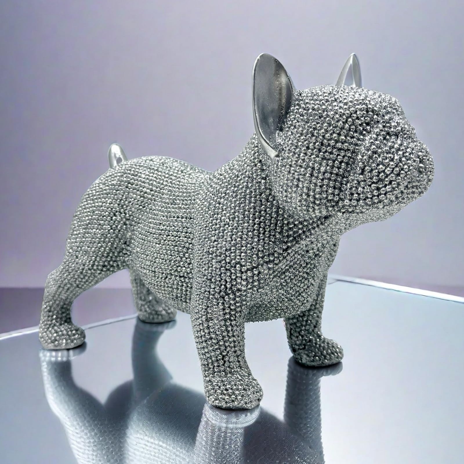 FUNSXBUG Resin French Bulldog Statue Dog Figurines Sculpture Collectibles Home Office Desktop Decor Outdoor Garden Display Decoration (Silver)