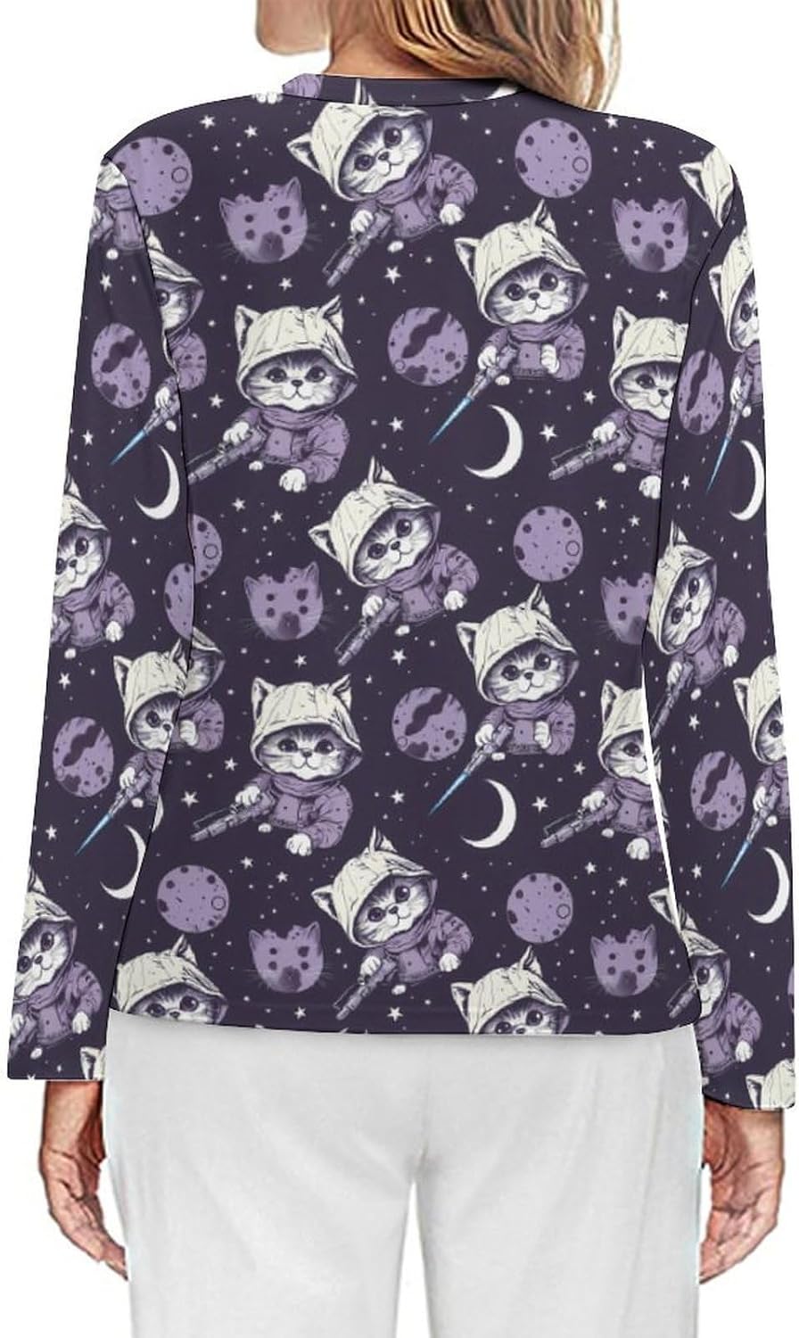 Galaxy Cats Killer Women's Pajama Top Sleepwear Pajamas Sleep T-Shirt Long Sleeve Shirt Crewneck Tee