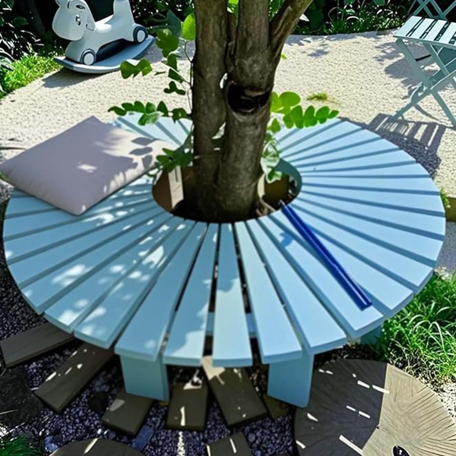 Okrągła ławka pod drzewem Krzesło ogrodowe Patio bez pleców Ławka do jadalni Ławki do przytulania drzew Ławki ogrodowe z litego drewna w kształcie wachlarza(Round)