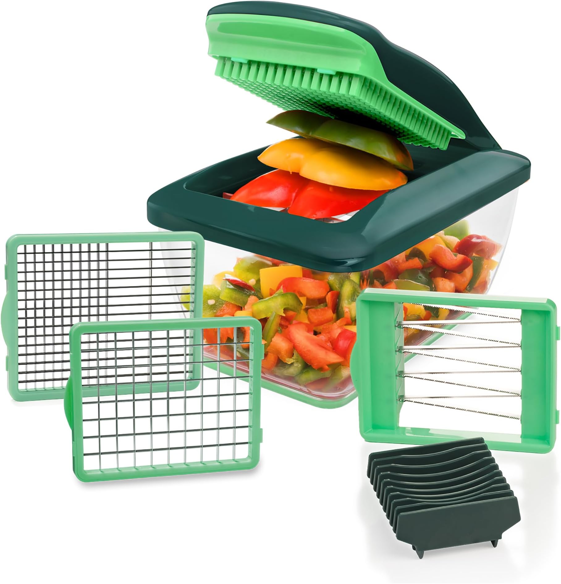 Nicer Dicer Chef S Combi Set Premium (7 Pieces) in Green with Slicer Insert Vegetable Slicer Vegetable Cutter Tomato Vegetable Cutter – Easy & Quick Vegetable Cutting