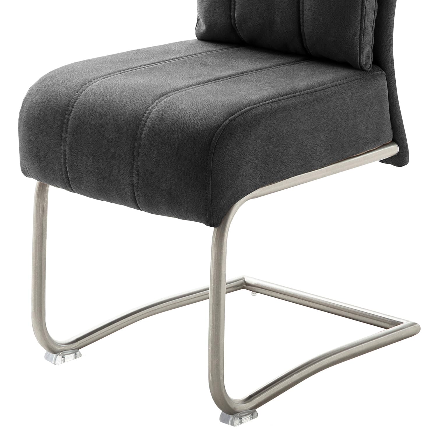 home24 Freischwinger 2er-Set | Microfaser Vintage| Edelstahlgestell gebürstet | Schwingfunktion für ergonomisches Sitzen | Esszimmer und Büro