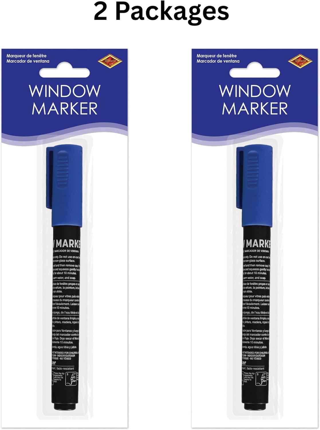 Beistle Blue Acrylic Window Markers – 2 Pack Bold Washable Glass Paint Pens for Graduation Car Decorating, School Spirit Events, Parades and Storefront Displays, Indoor Outdoor, Water Resistant