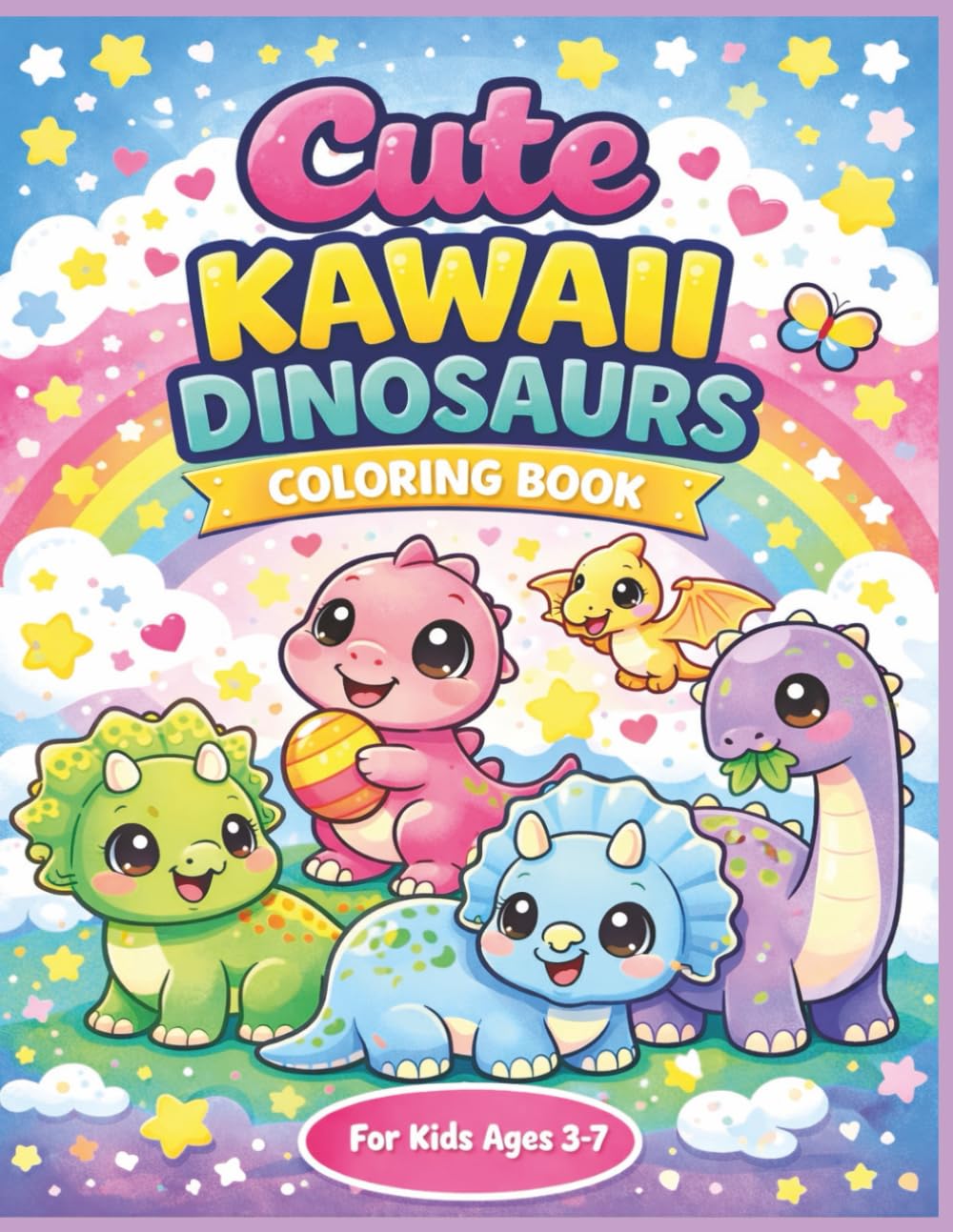 Cute Kawaii Dinosaurs Coloring Book for Kids Ages 3–7: Simple, Fun & Easy Dinosaur Coloring Pages for Toddlers and Preschoolers