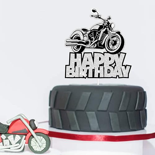 Miniatura 3 de Decoración para tartas de motocicleta, feliz cumpleaños, decoración de destello plateada, suministros para decoración de fiesta de niño y