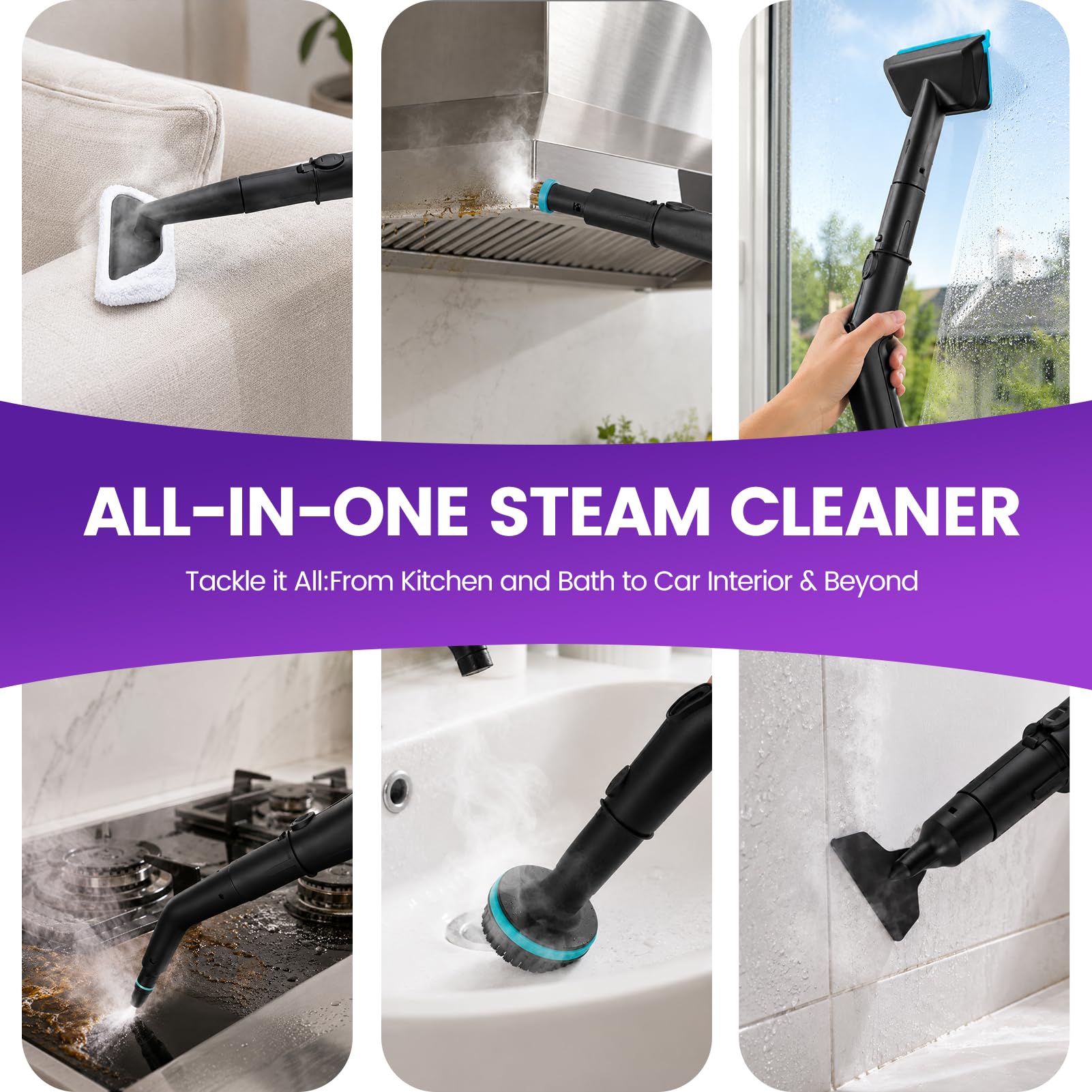 Limpiadora de Vapor 2500W, 4 Bar Maquina de Limpieza a Vapor Calentamiento 10s Depósito 1.8L Cable 5m Vaporeta Multiusos Limpieza Hogar Steam Cleaner para Coche Tapicería Cocina Baño Suelos y Ventanas
